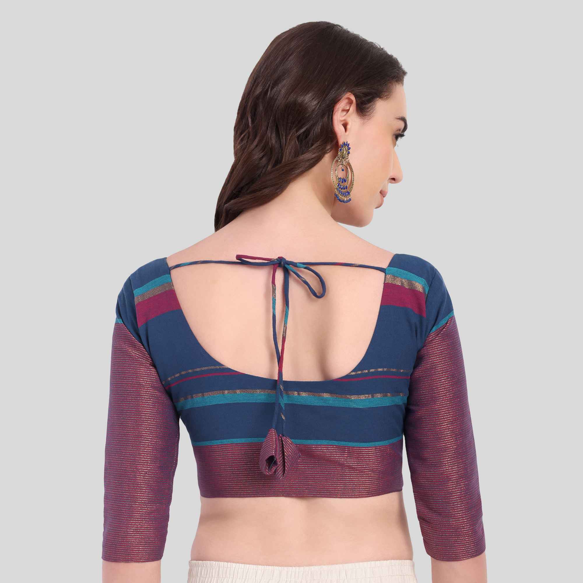 Cotton Multicolor Zari Stripes 3/4 Sleeve Blouse