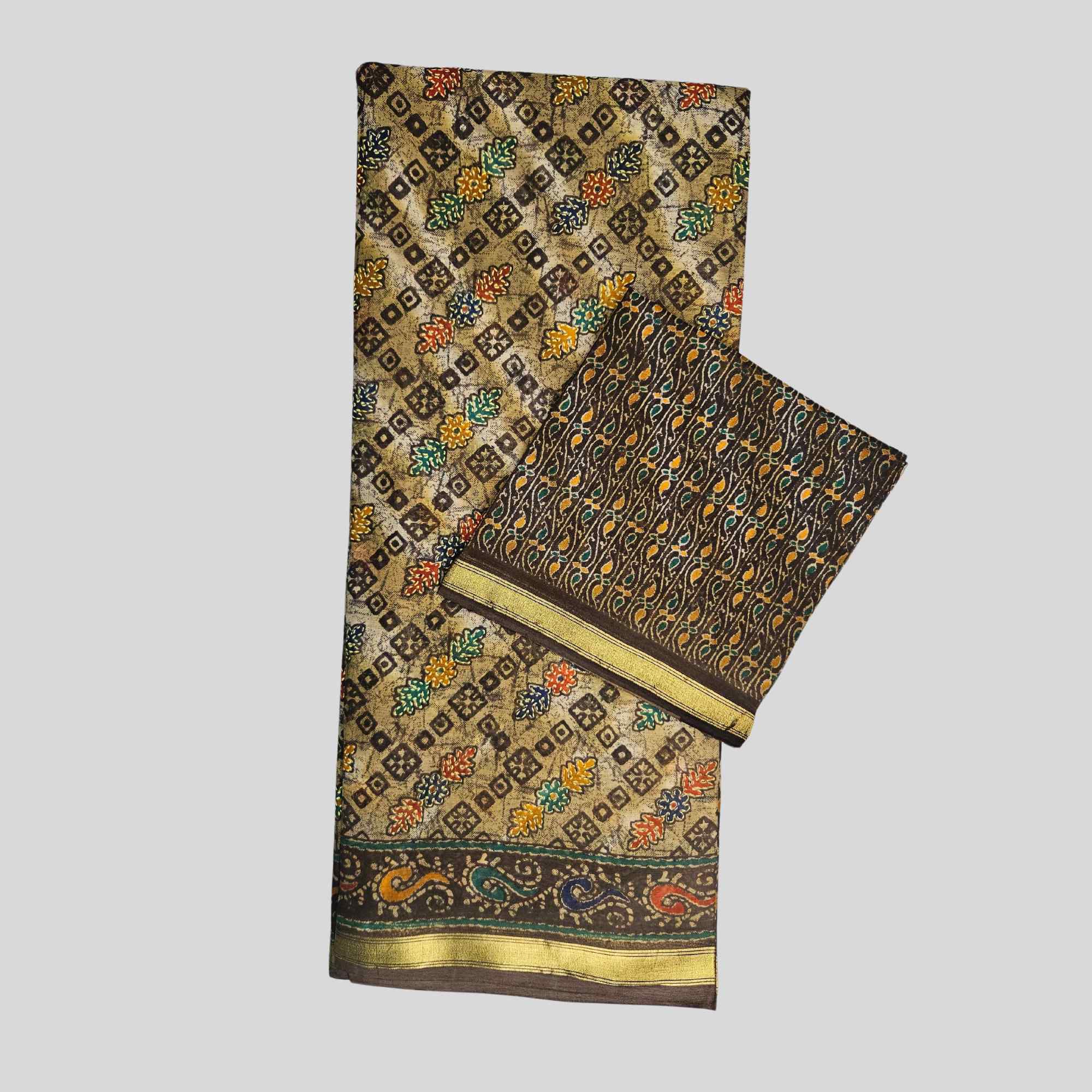 Brown Ajrakh print saree