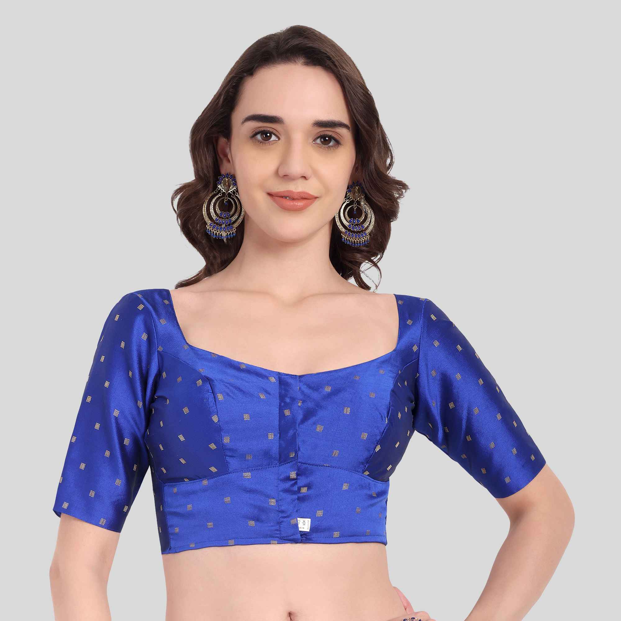 Dupion Putta Diamond Neck Elbow Sleeve Blouse