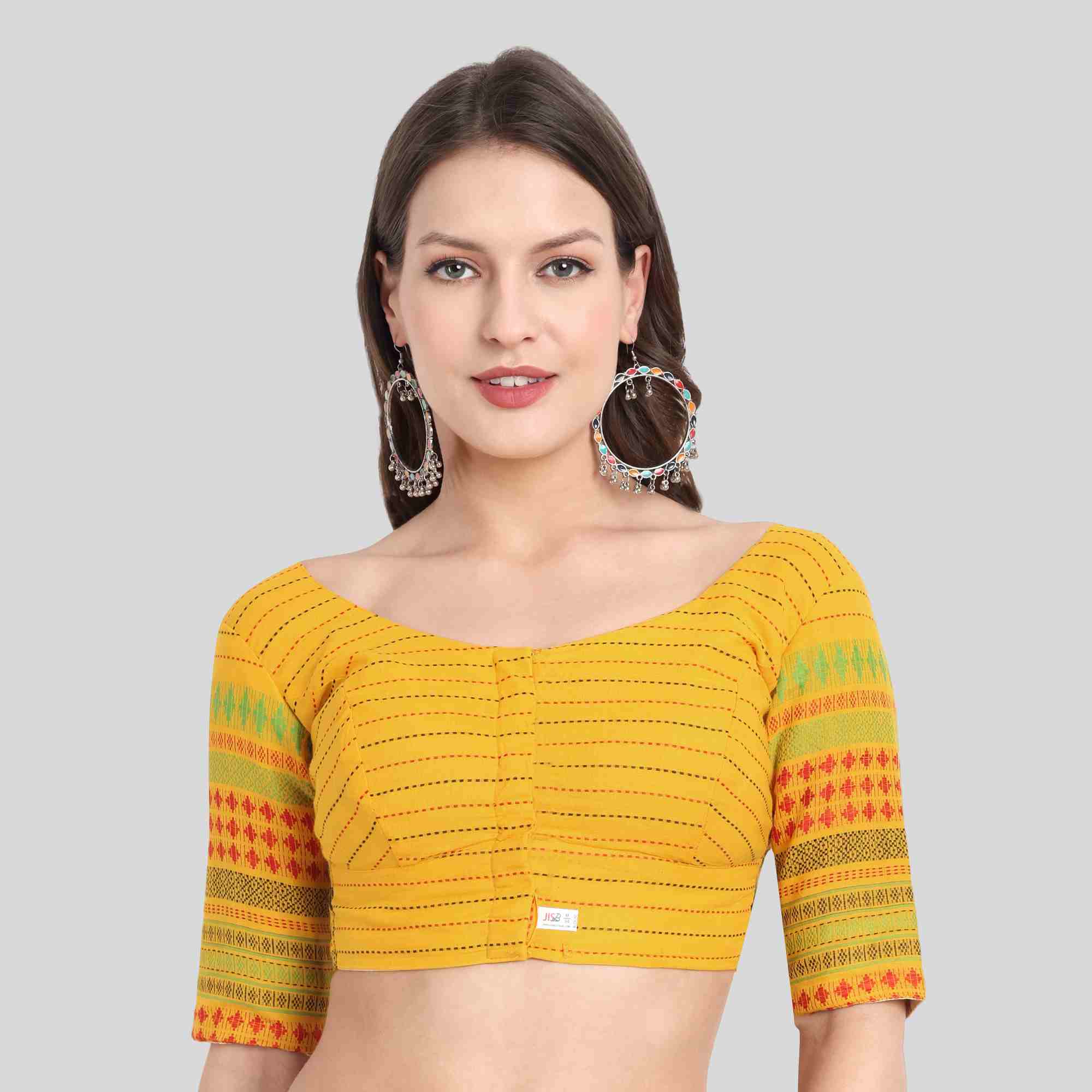 Yellow Border thin stripe readymade blouse online