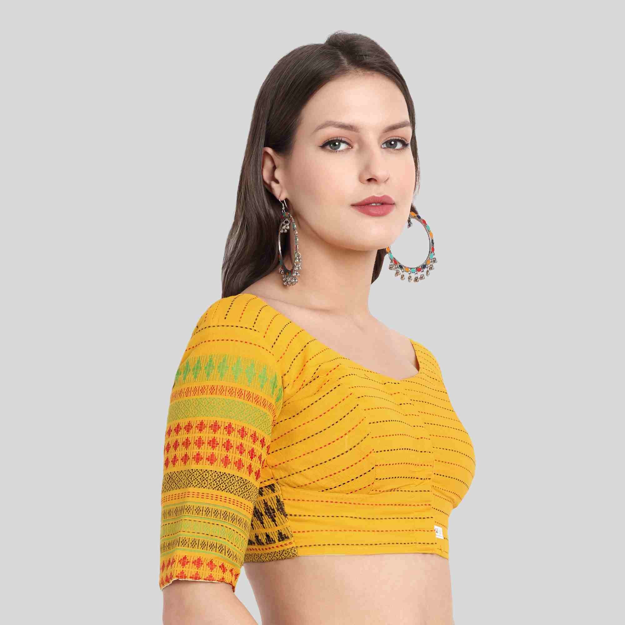Stitch dobby readymade blouse online in color yellow