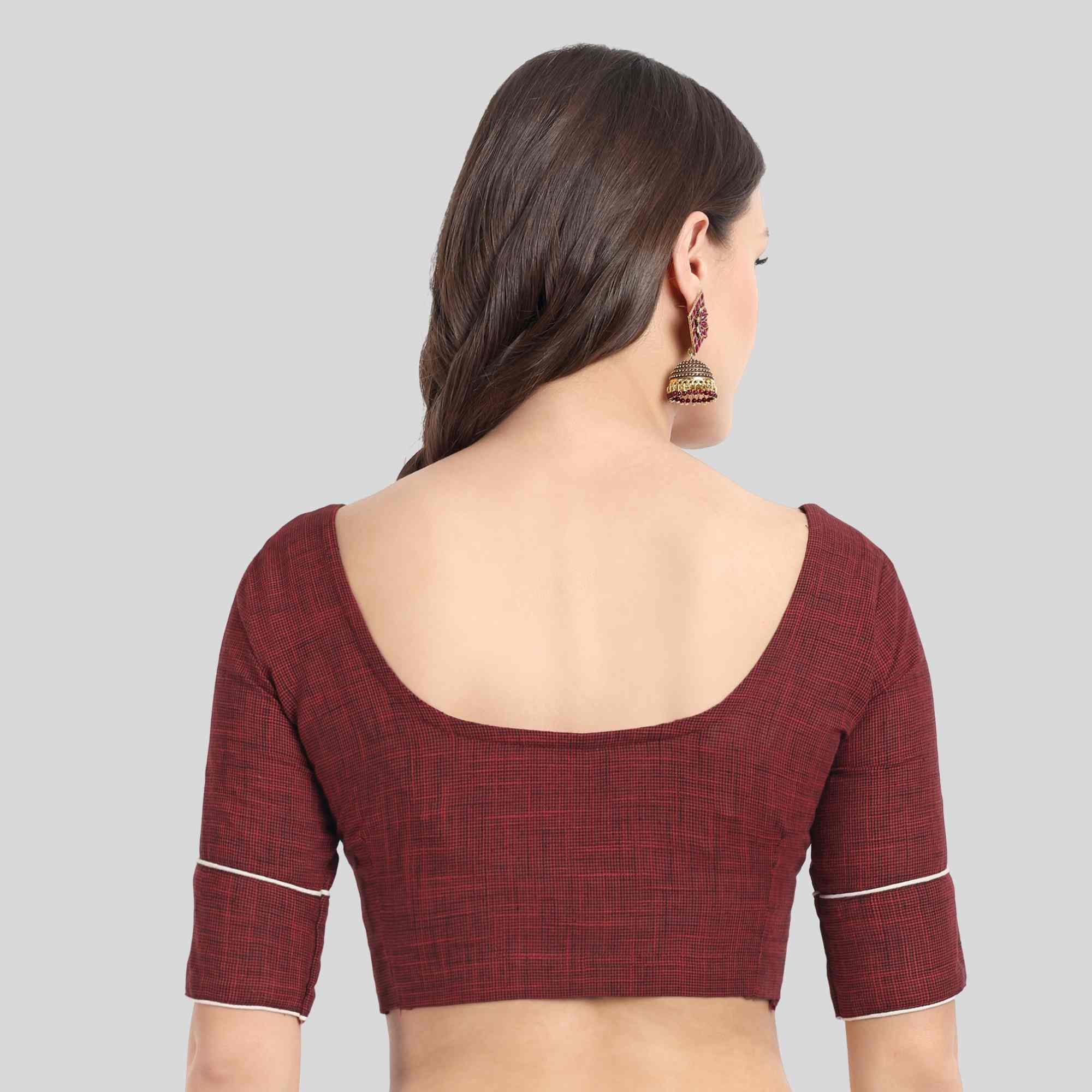 Round Neck Micro checks readymade cotton blouse online