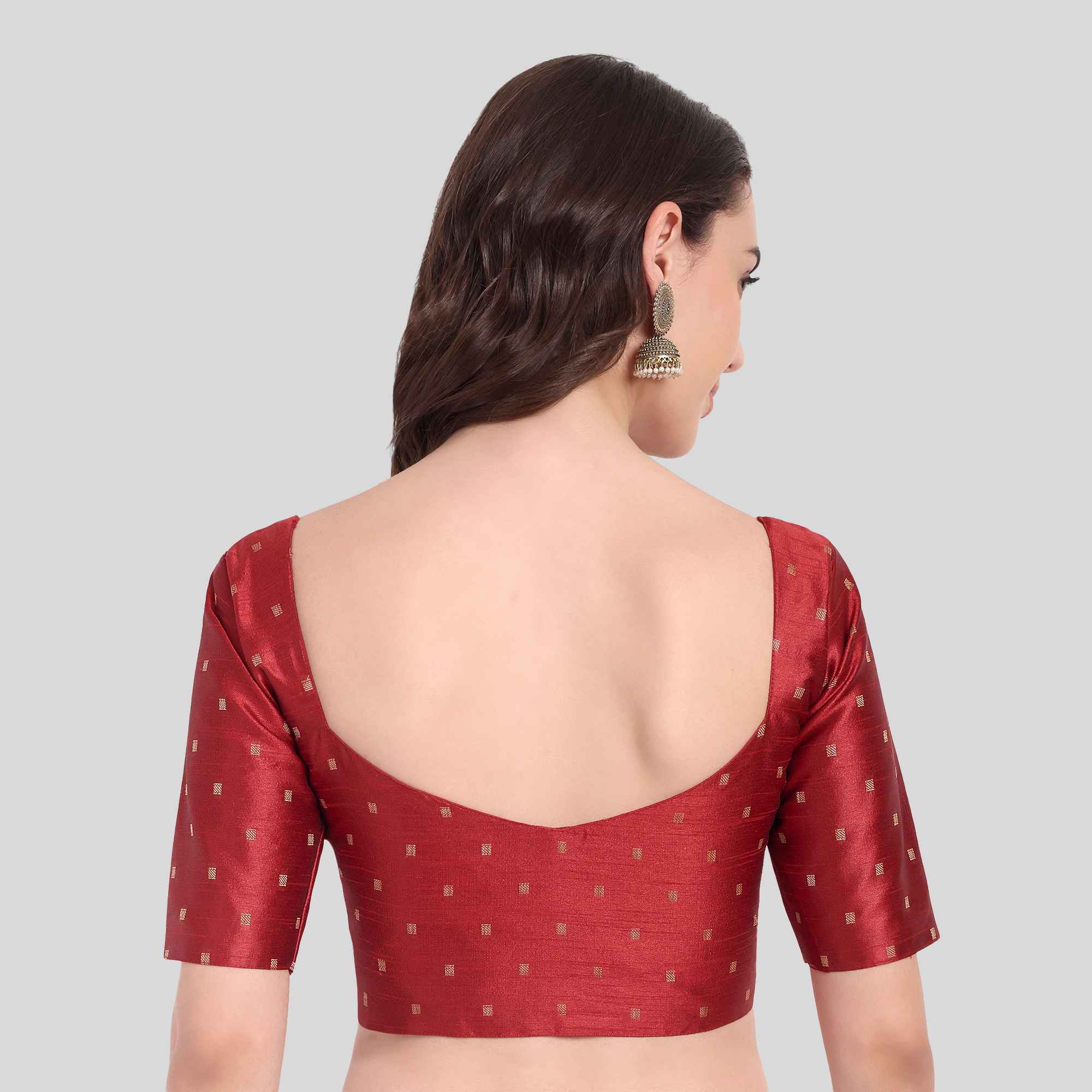 Dupion Putta Diamond Neck Elbow Sleeve Blouse