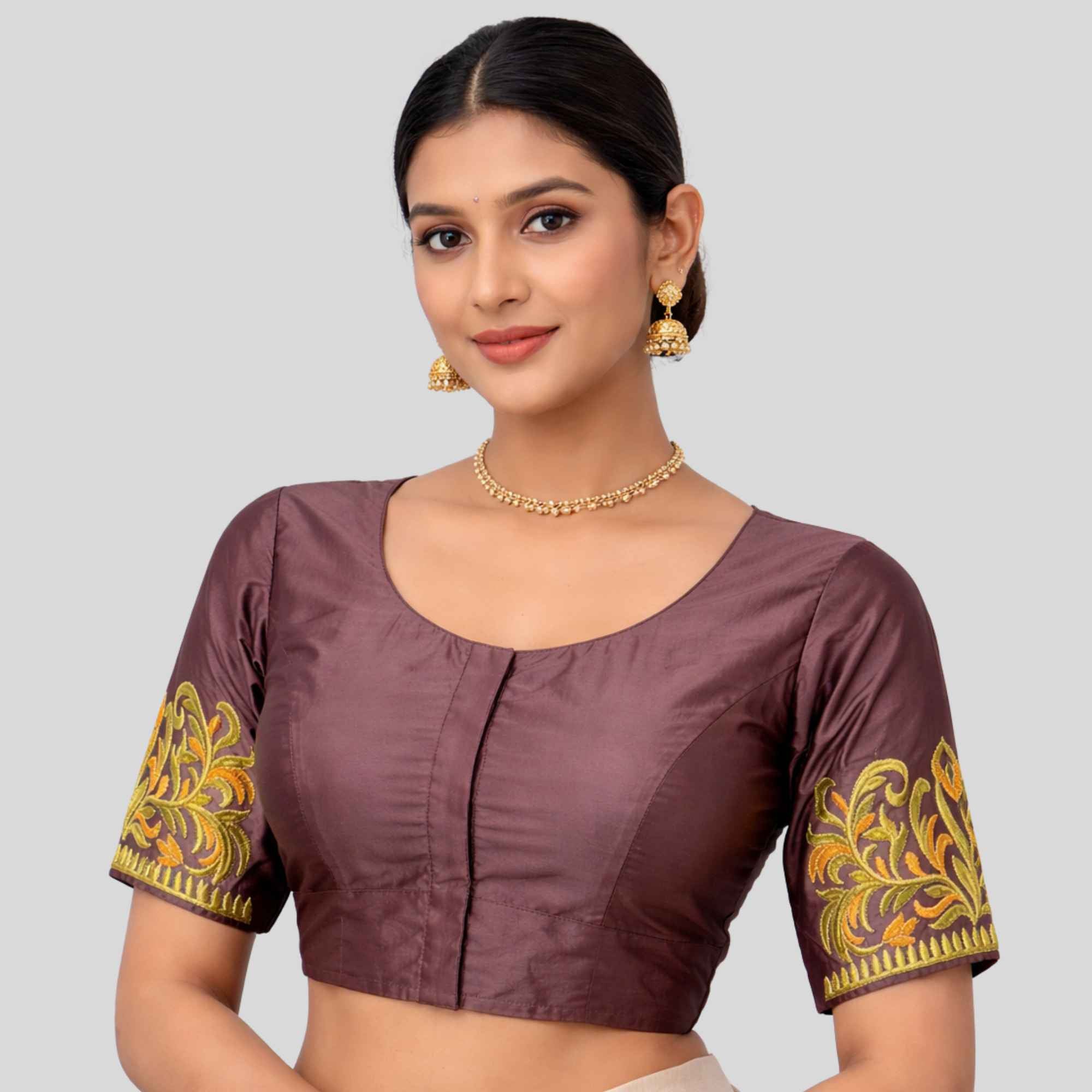 Embroidery Silk Cotton Readymade Blouse,Made To Order