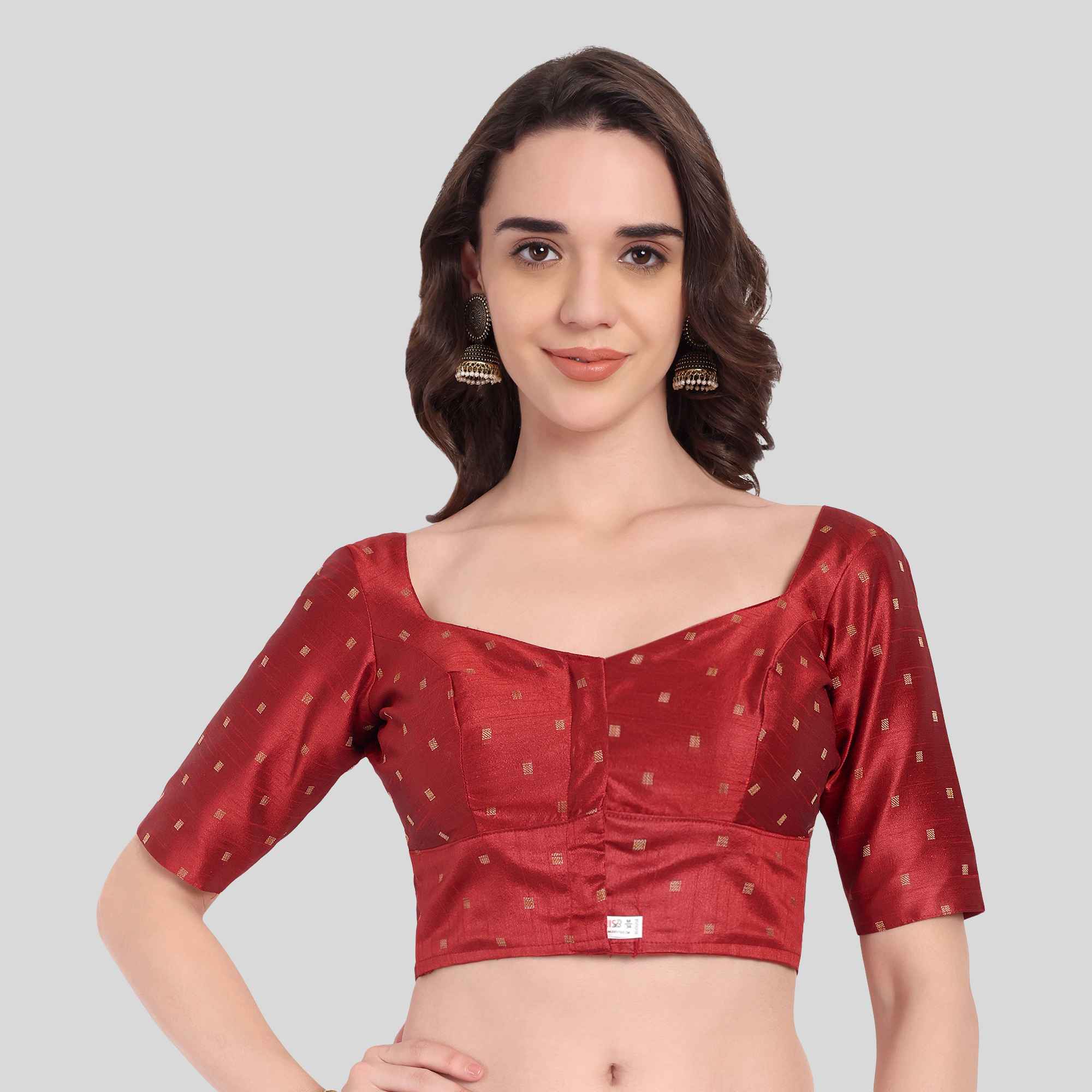 Dupion Putta Diamond Neck Elbow Sleeve Blouse
