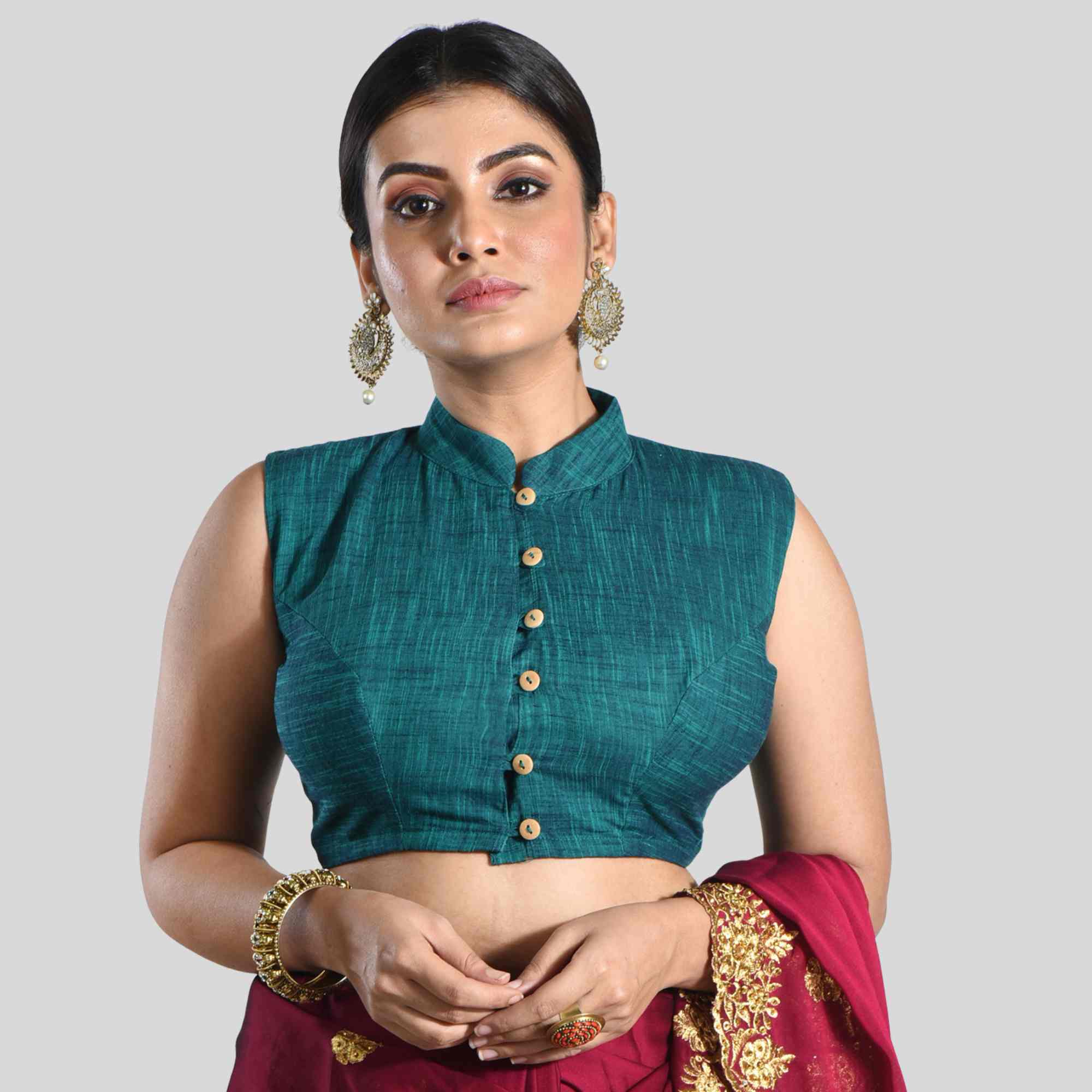 Cotton Blouse Green High Neck Blouse Lena Green Cotton Blouse