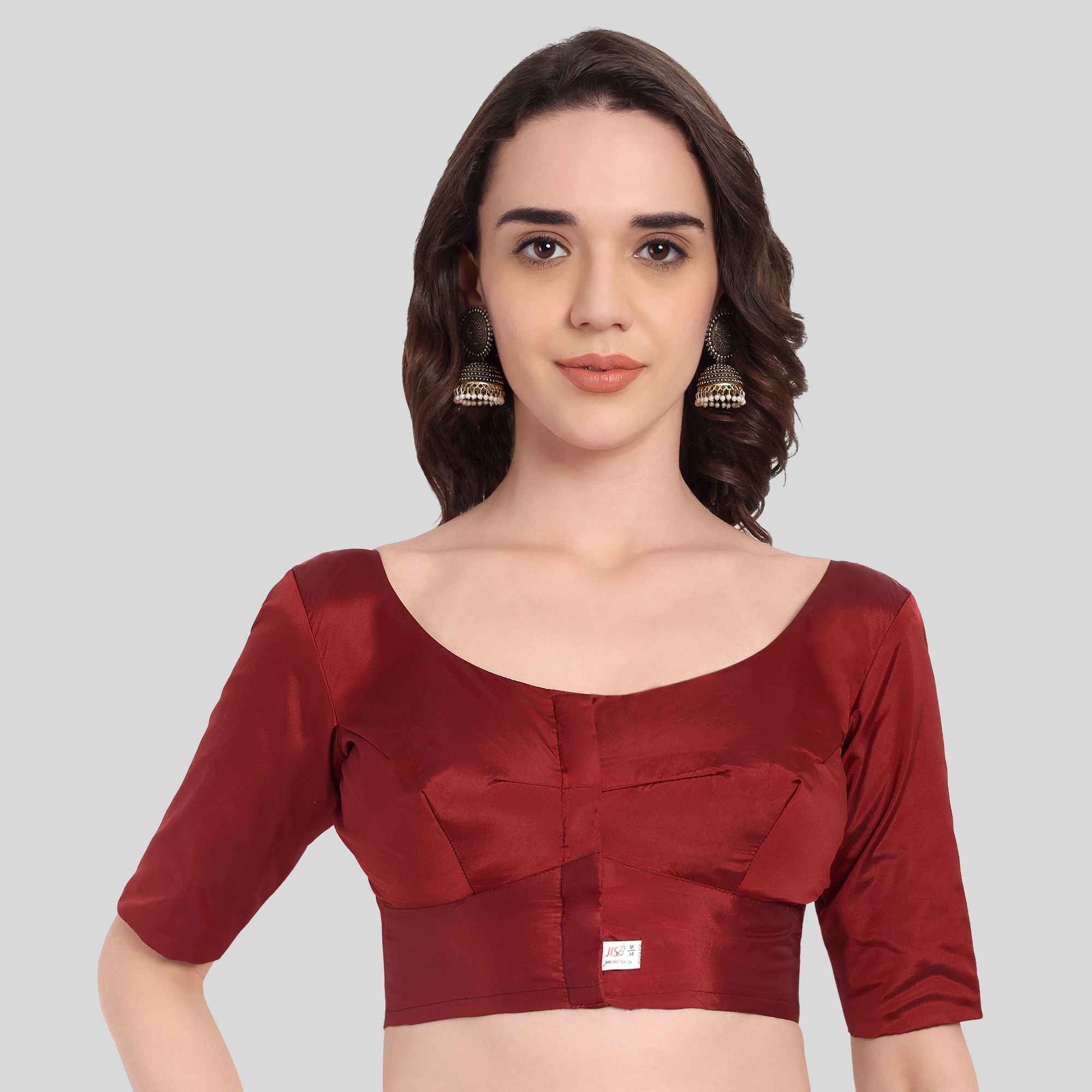 Silk Cotton Readymade Blouse With Elbow Sleeve