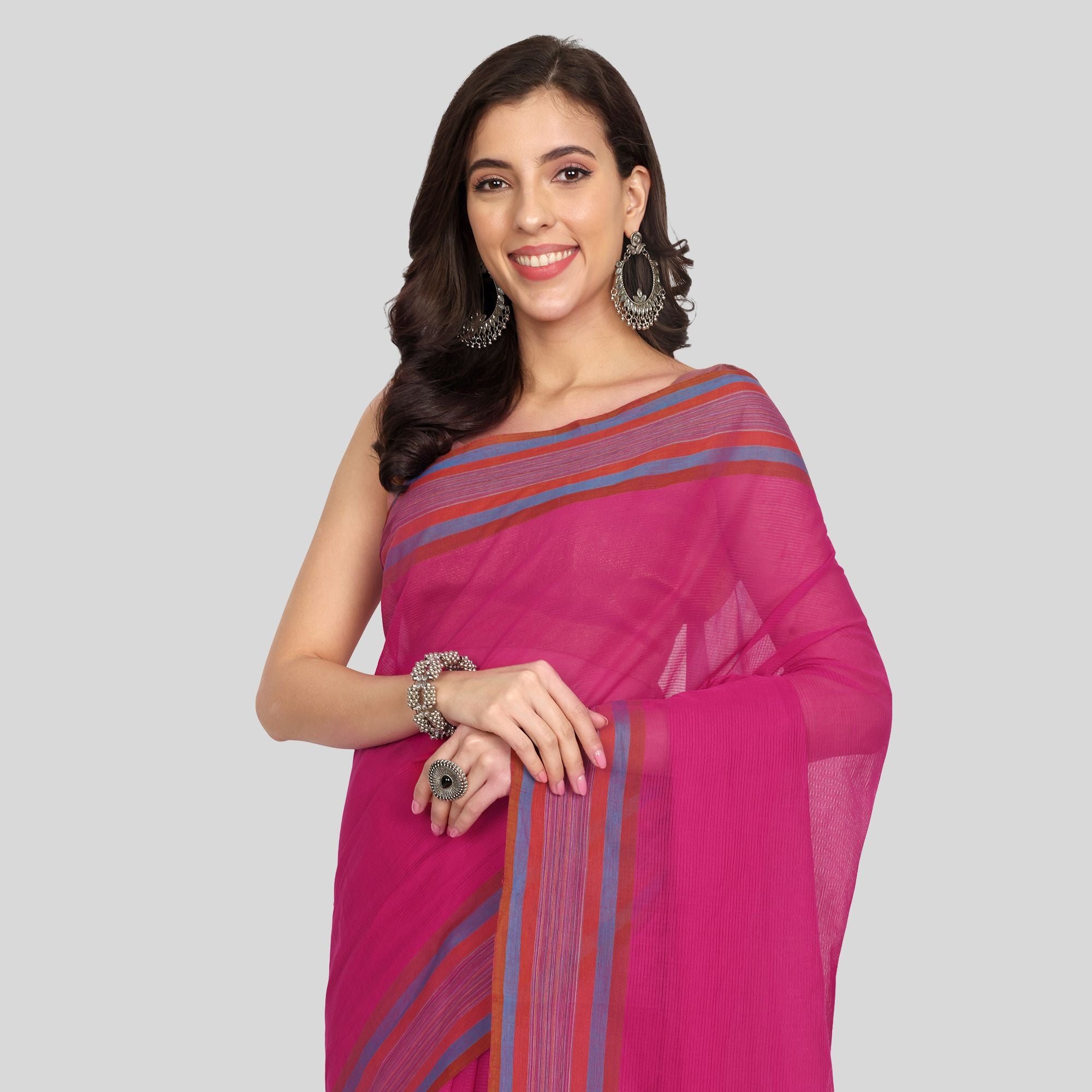 JISB Ikkat Border Cotton Sarees