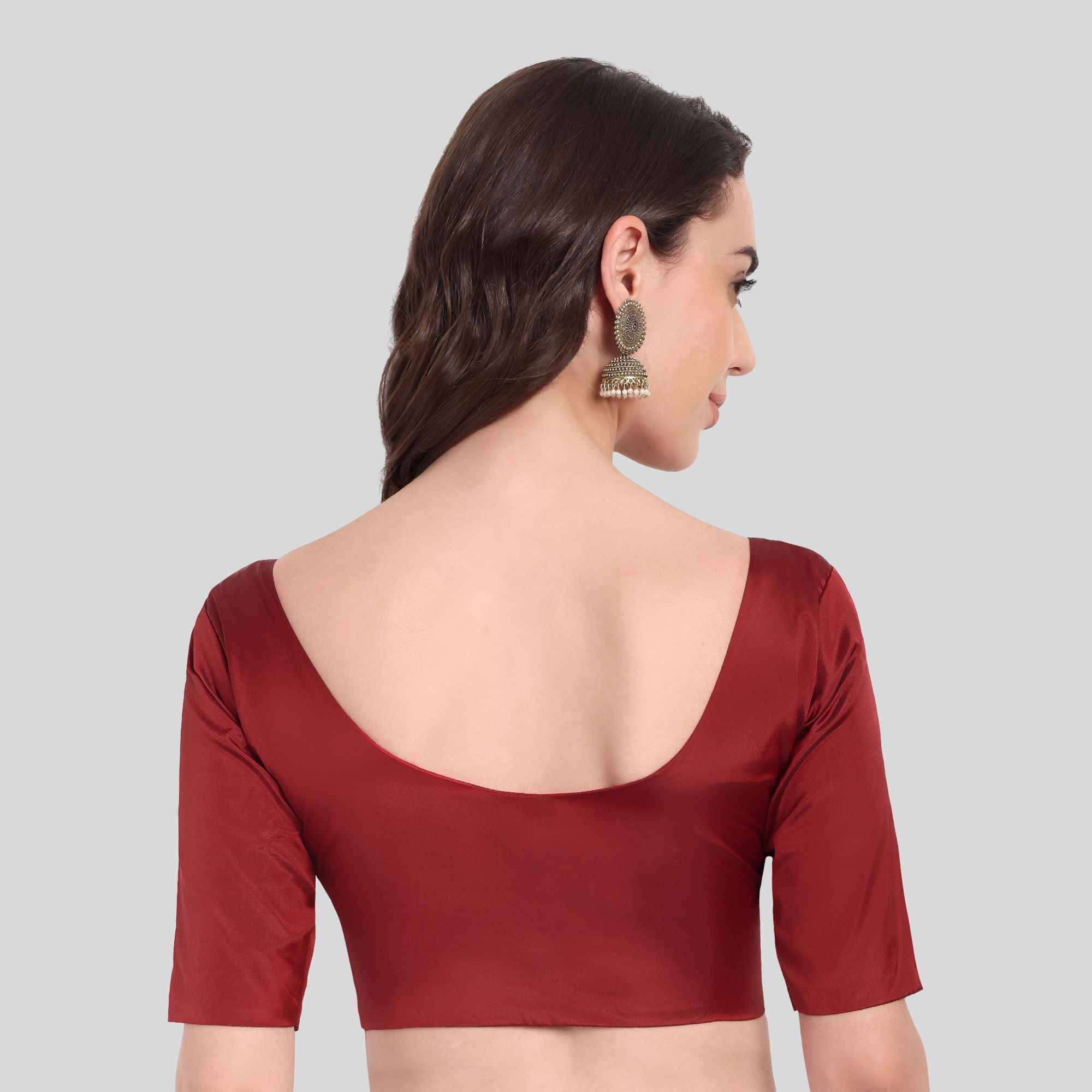 Silk Cotton Readymade Blouse With Elbow Sleeve