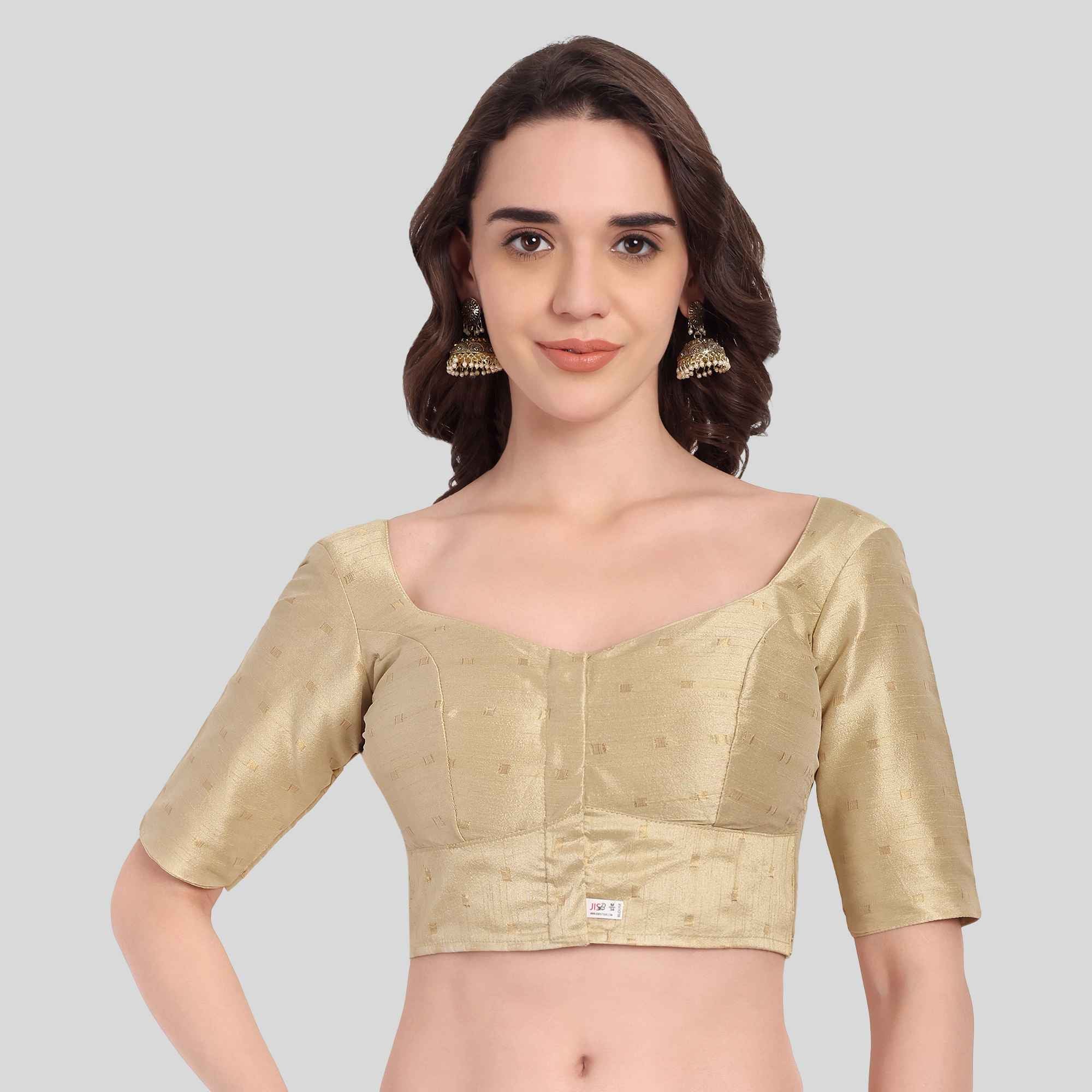 Dupion Putta Diamond Neck Elbow Sleeve Blouse