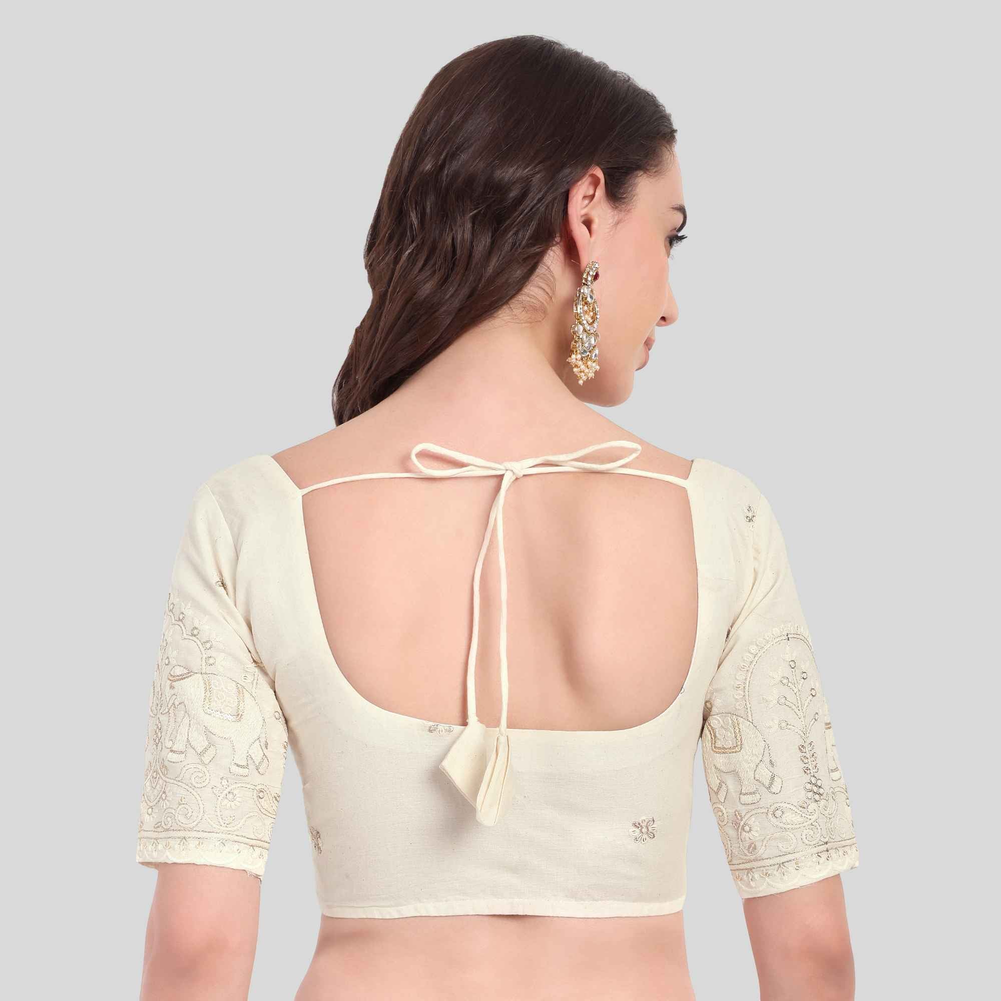 Kora Cotton Scallop Work Elbow Sleeve Blouse