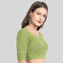 Green mini checks back open blouse in chennai
