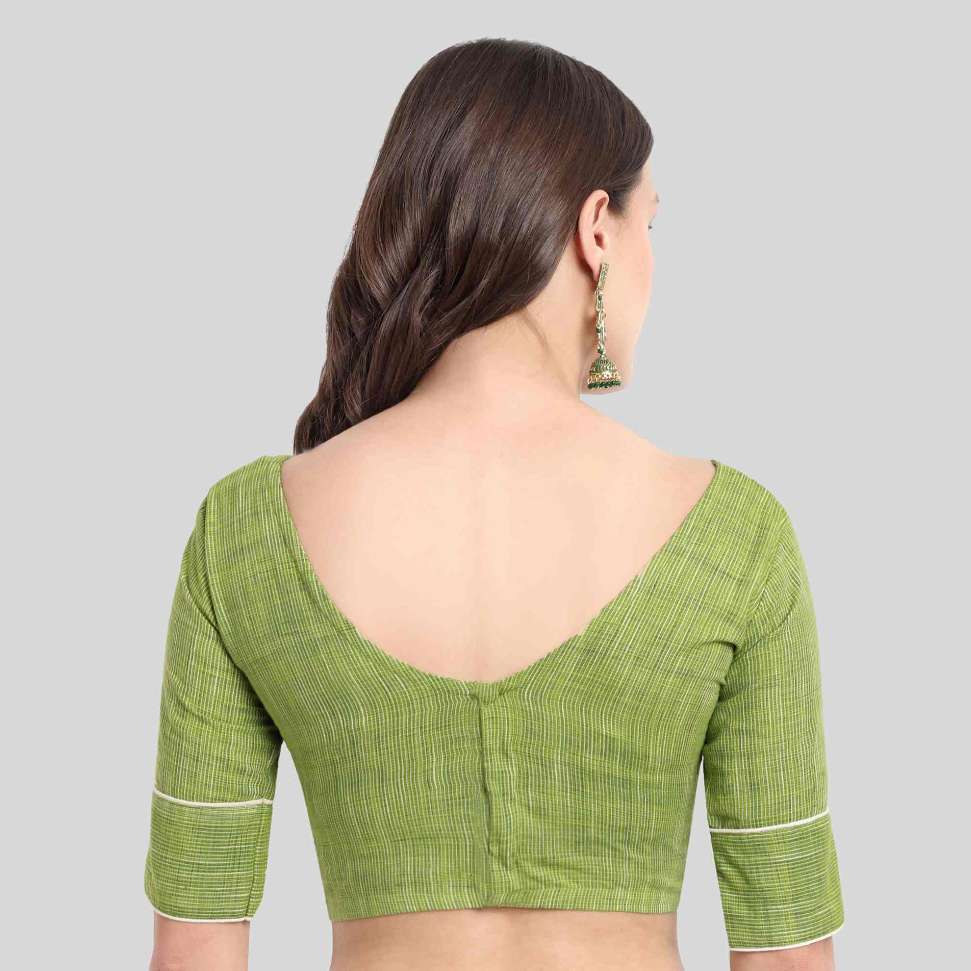 back open green checks readymade blouse