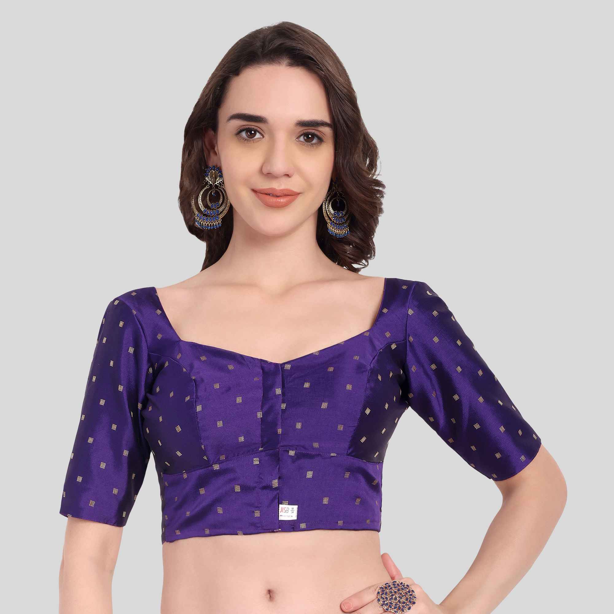 Dupion Putta Diamond Neck Elbow Sleeve Blouse