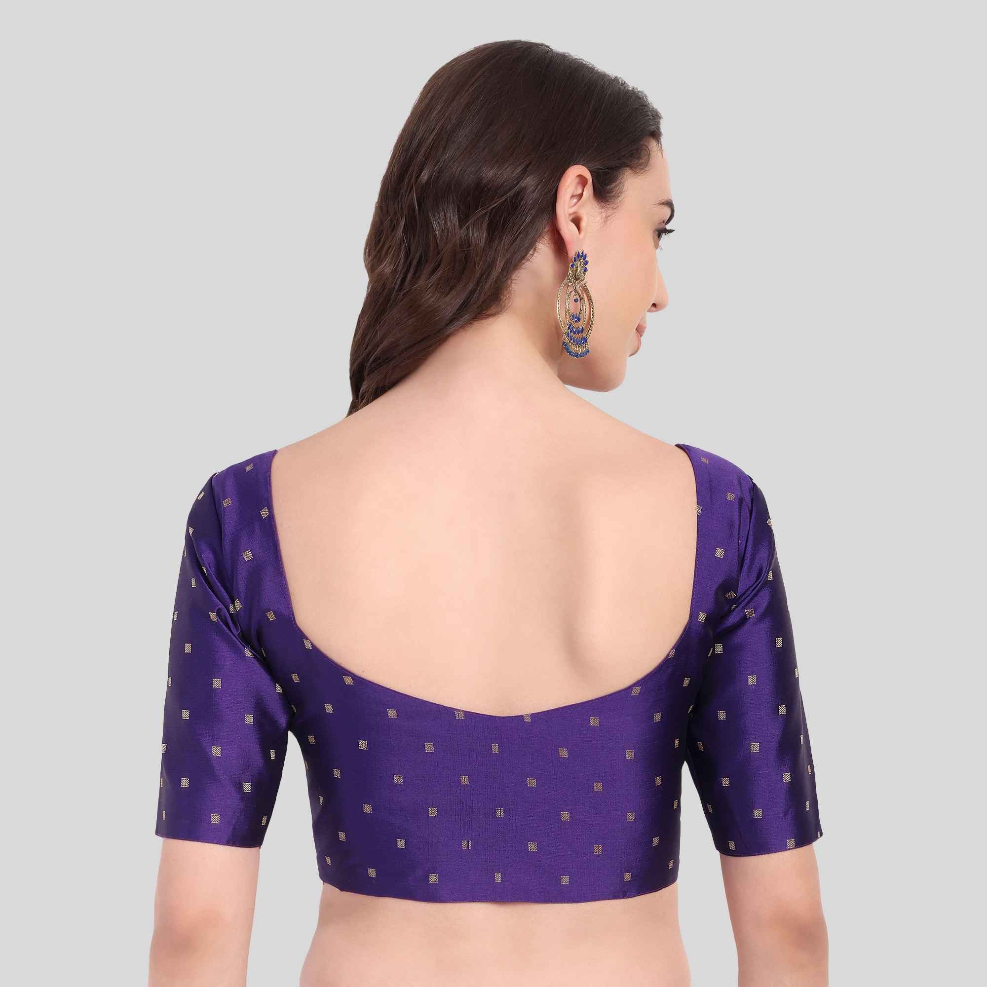 Dupion Putta Diamond Neck Elbow Sleeve Blouse