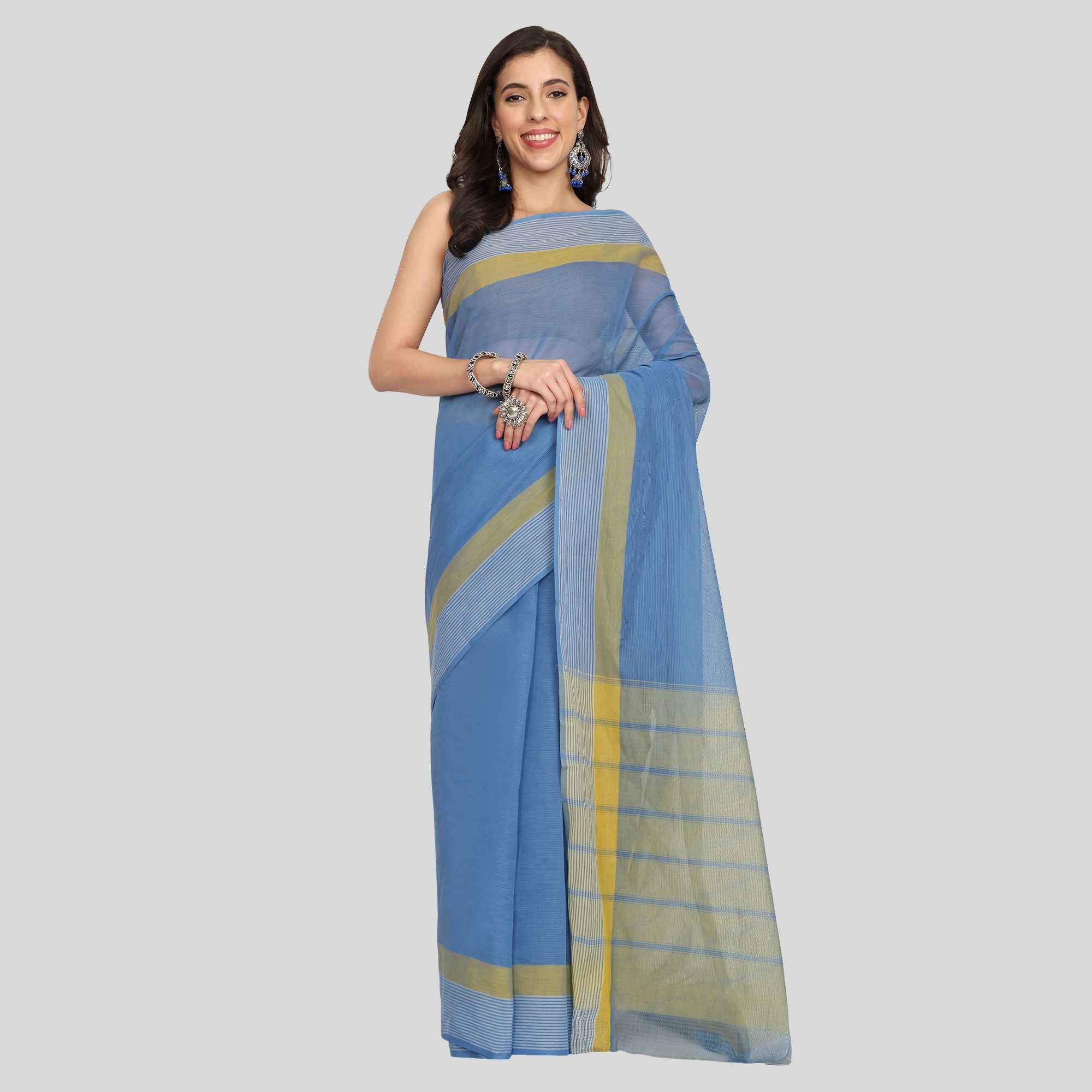 JISB Stripe Border Plain Cotton Saree
