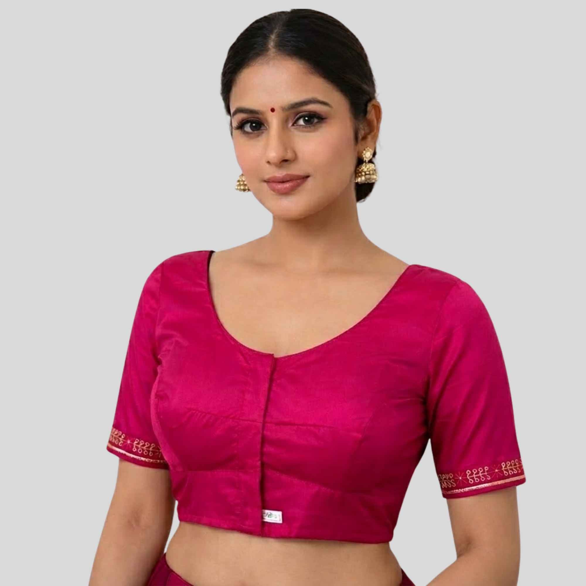 sleeve embroidery silk cotton blouse