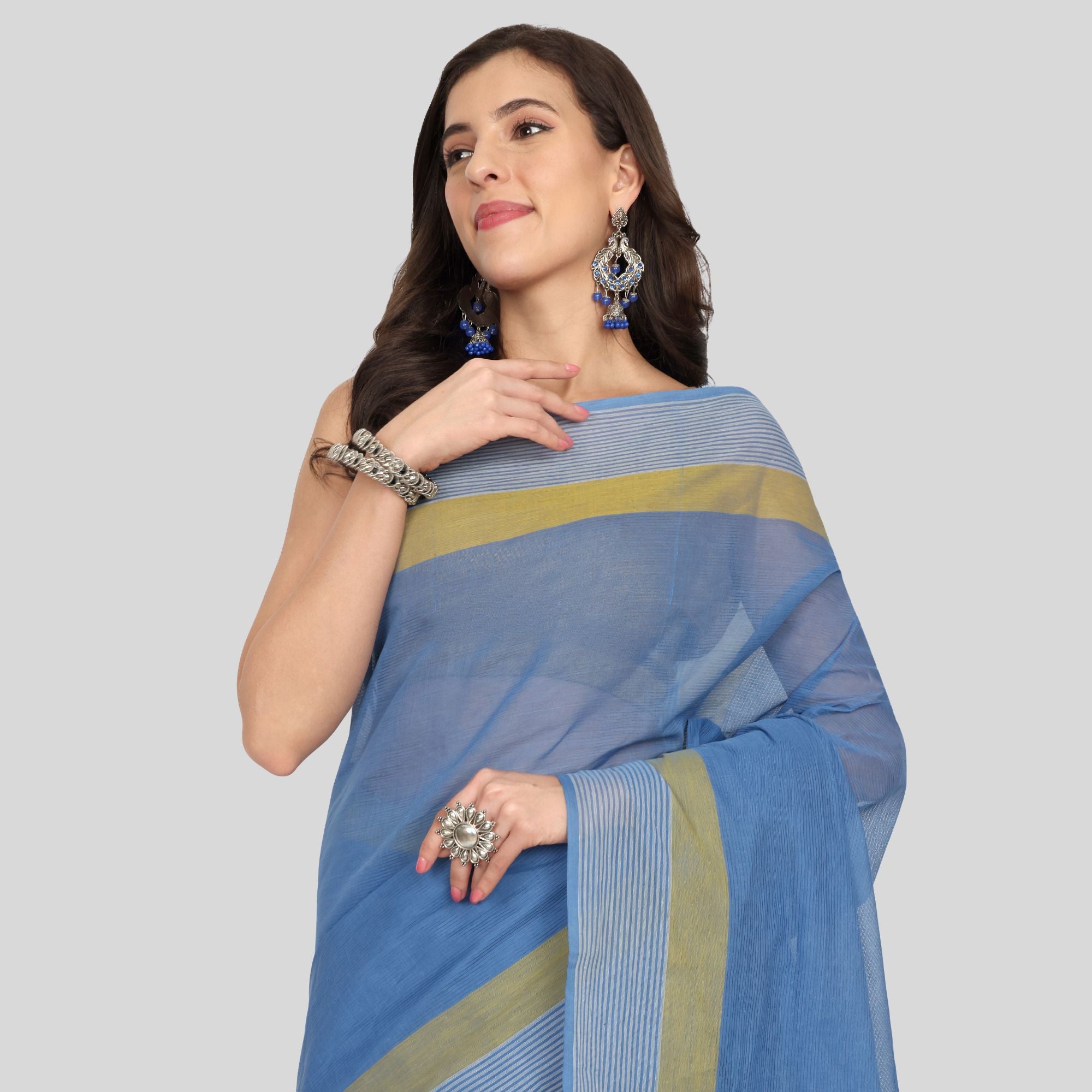 JISB Stripe Border Plain Cotton Saree