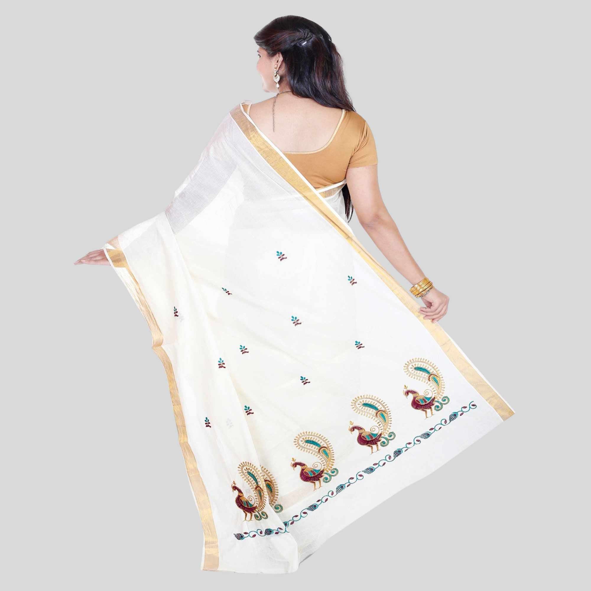 Peacock Design Kerala Saree