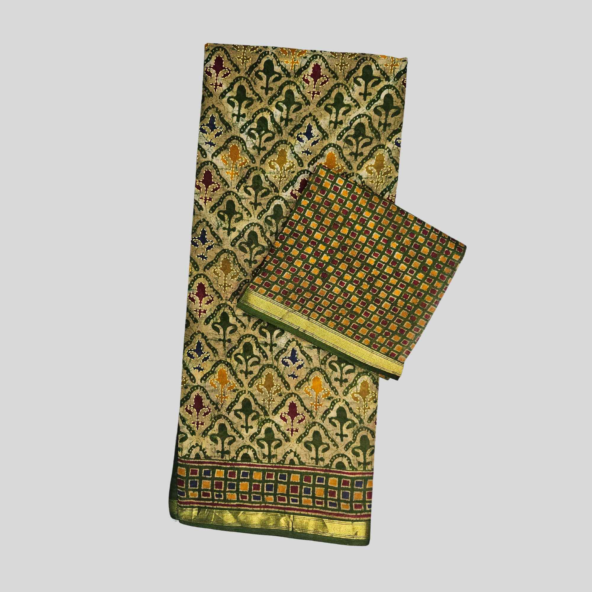 Ajrakh print saree with Zari Border