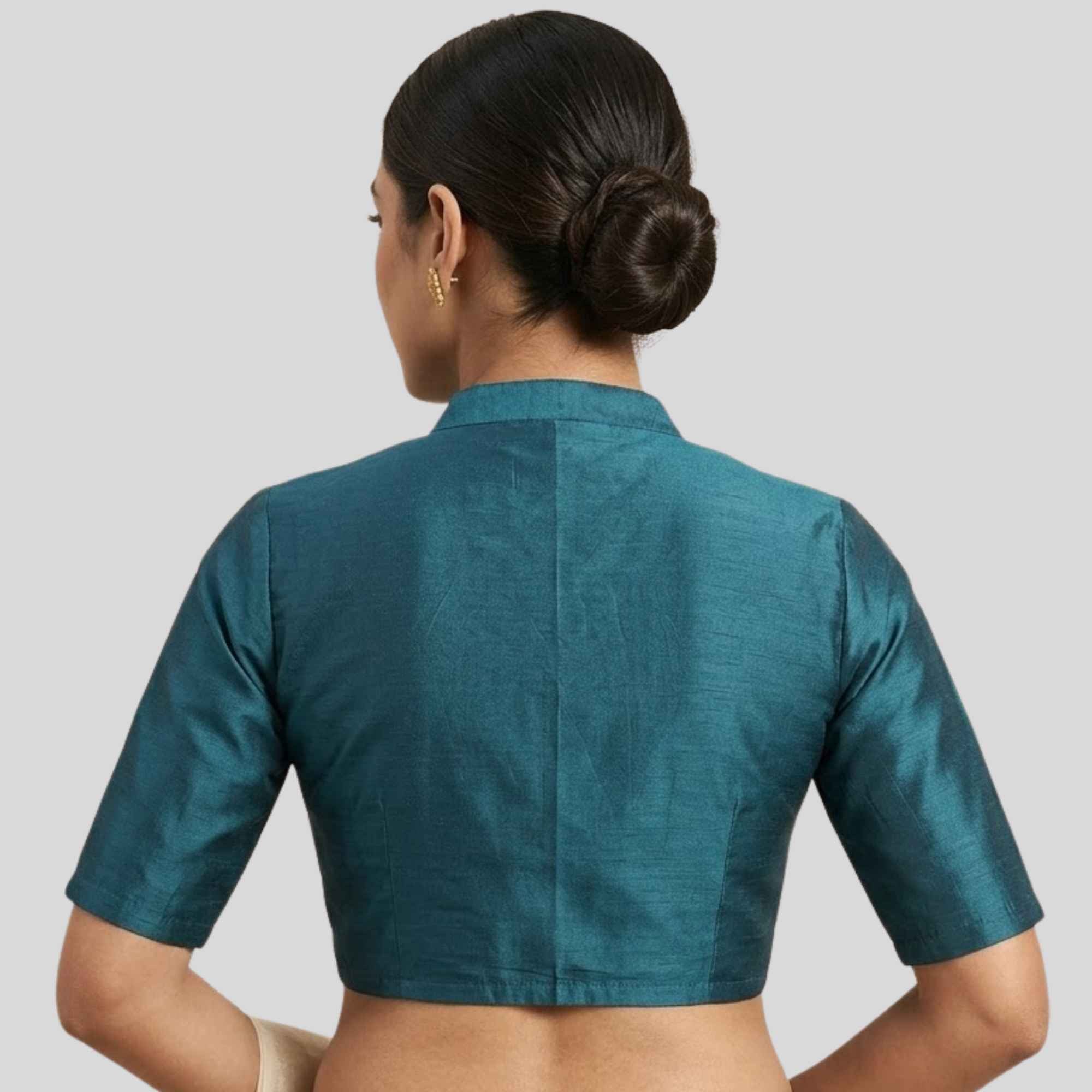 Rayon Silk Halter Neck Elbow Sleeve  Readymade Blouse