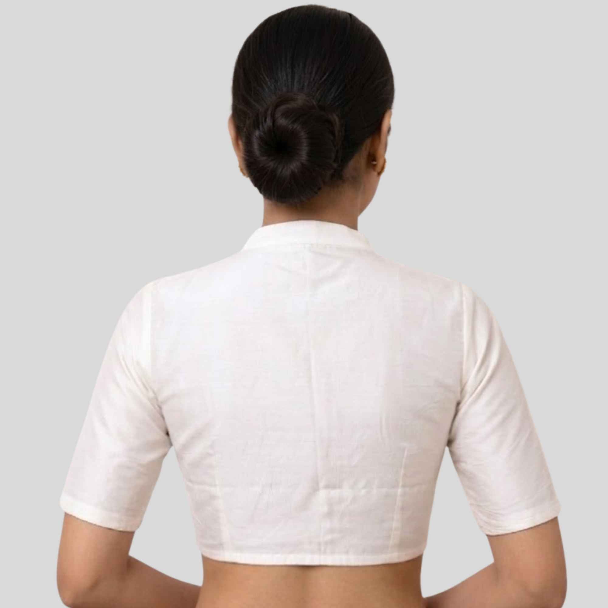 Rayon Silk Halter Neck Elbow Sleeve  Readymade Blouse