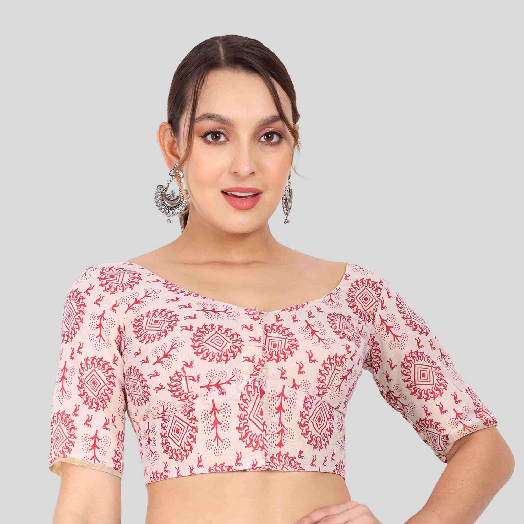 Printed Maroon with off white readymade blouse