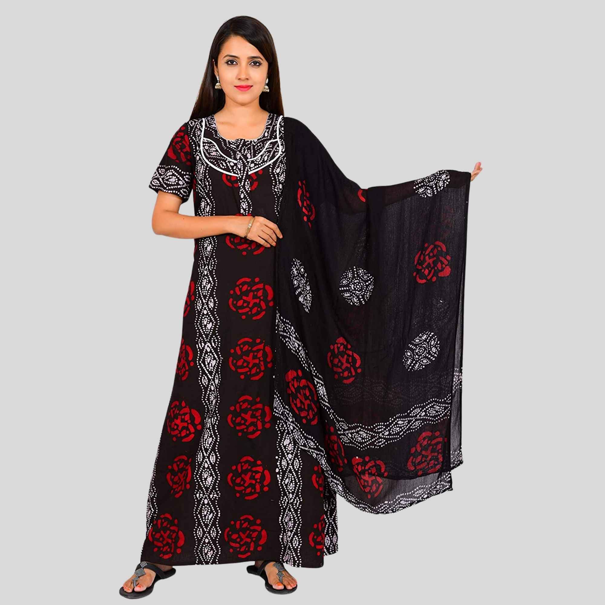 Women batik print nighty with shawl