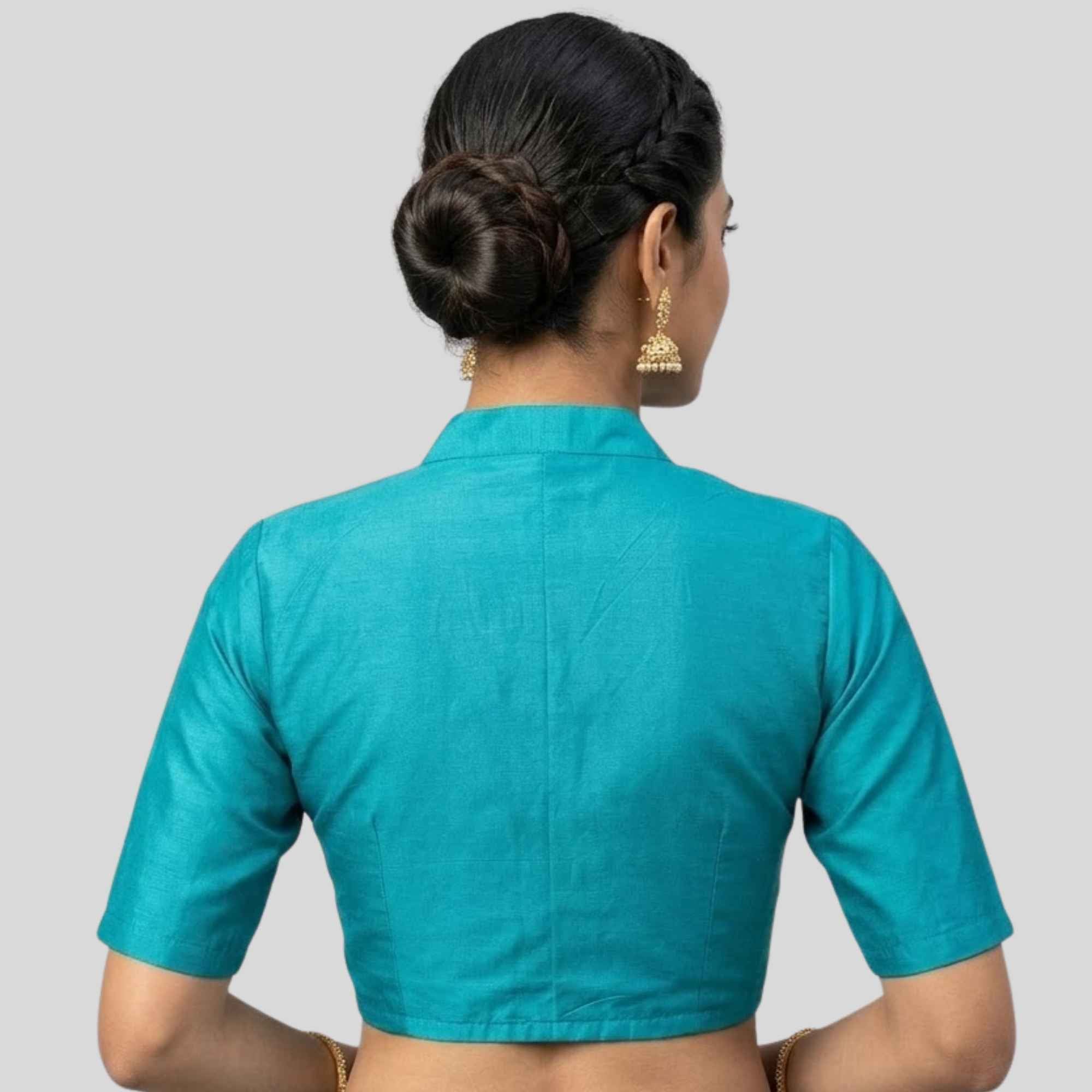 Rayon Silk Halter Neck Elbow Sleeve  Readymade Blouse