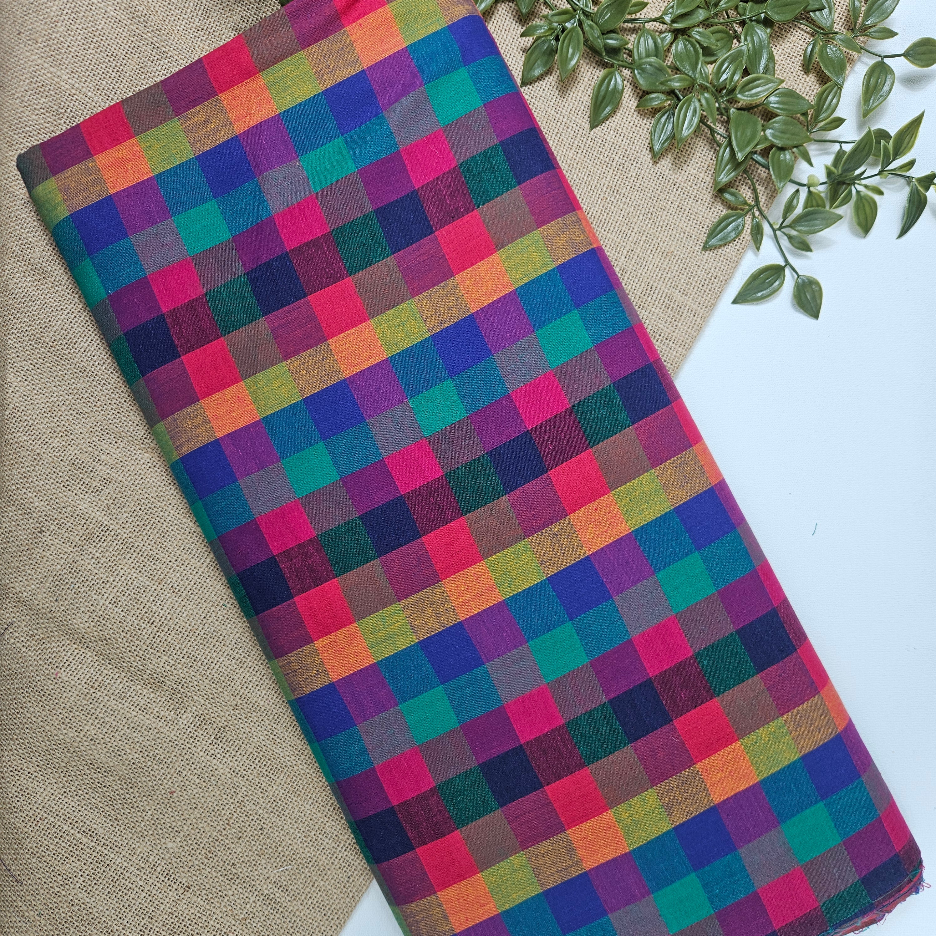 JISB Multicolor Checkered Cotton Fabric