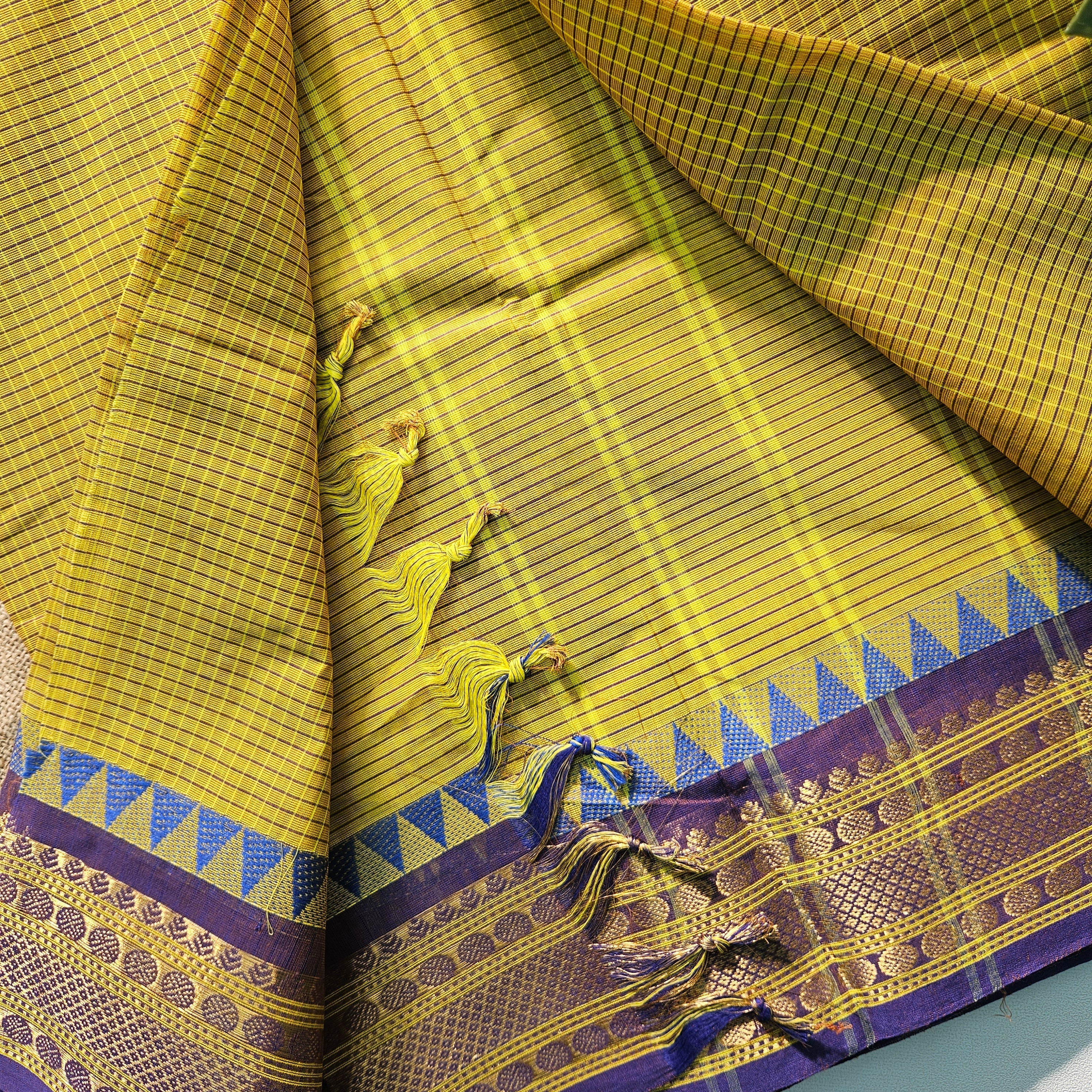 JISB Checkered Chettinad Cotton Sarees With Running Blouse