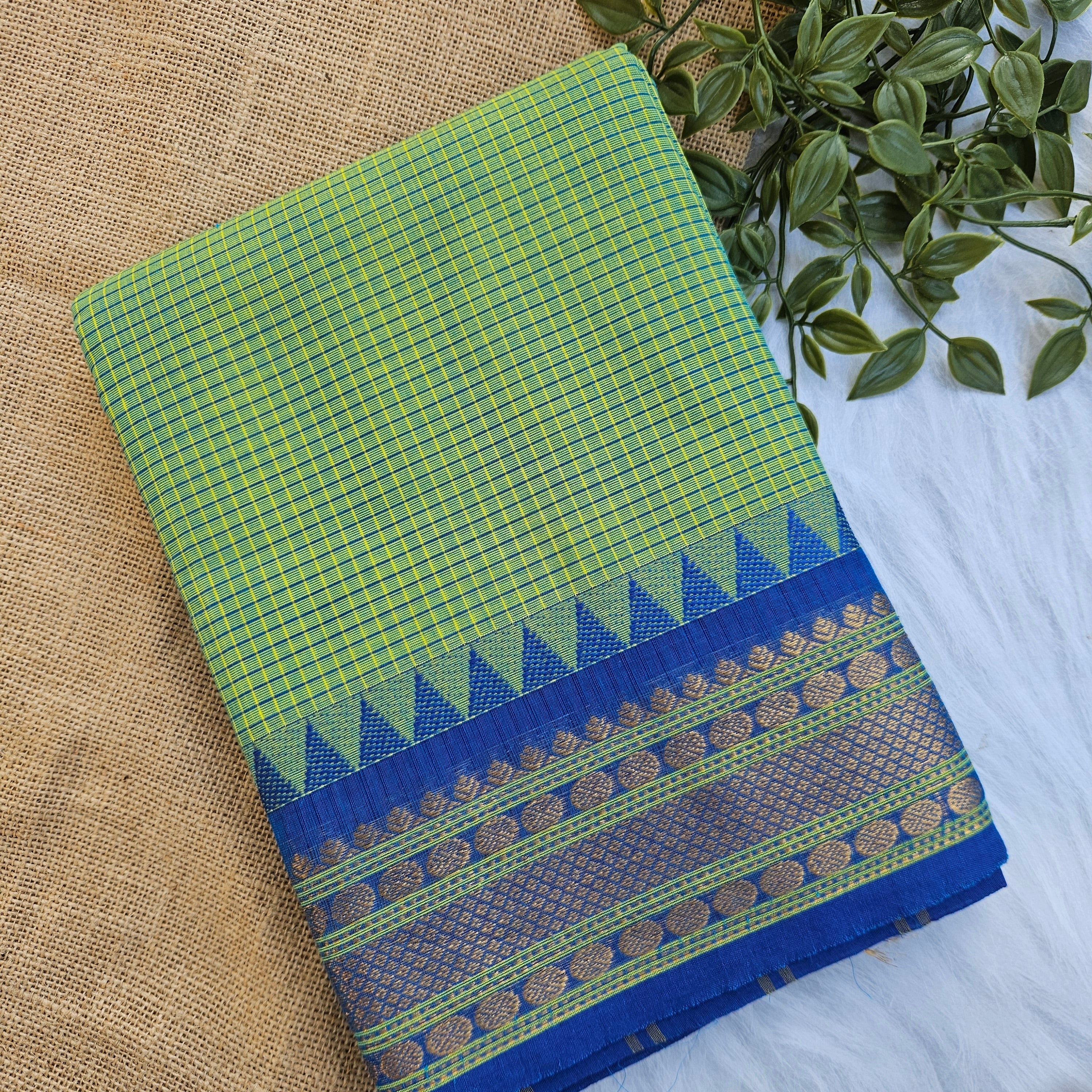 JISB Checkered Chettinad Cotton Sarees With Running Blouse