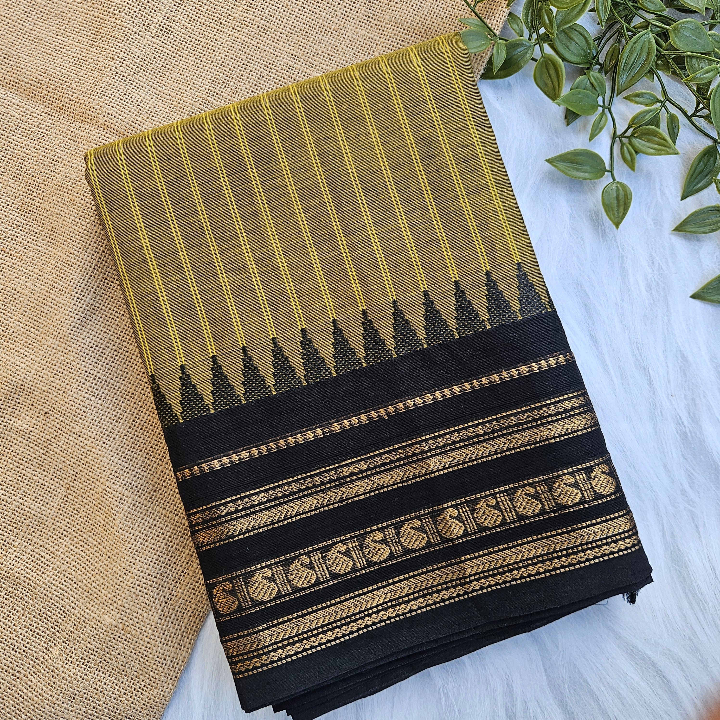 JISB Striped Chettinad Cotton Saree With Running Blouse Material
