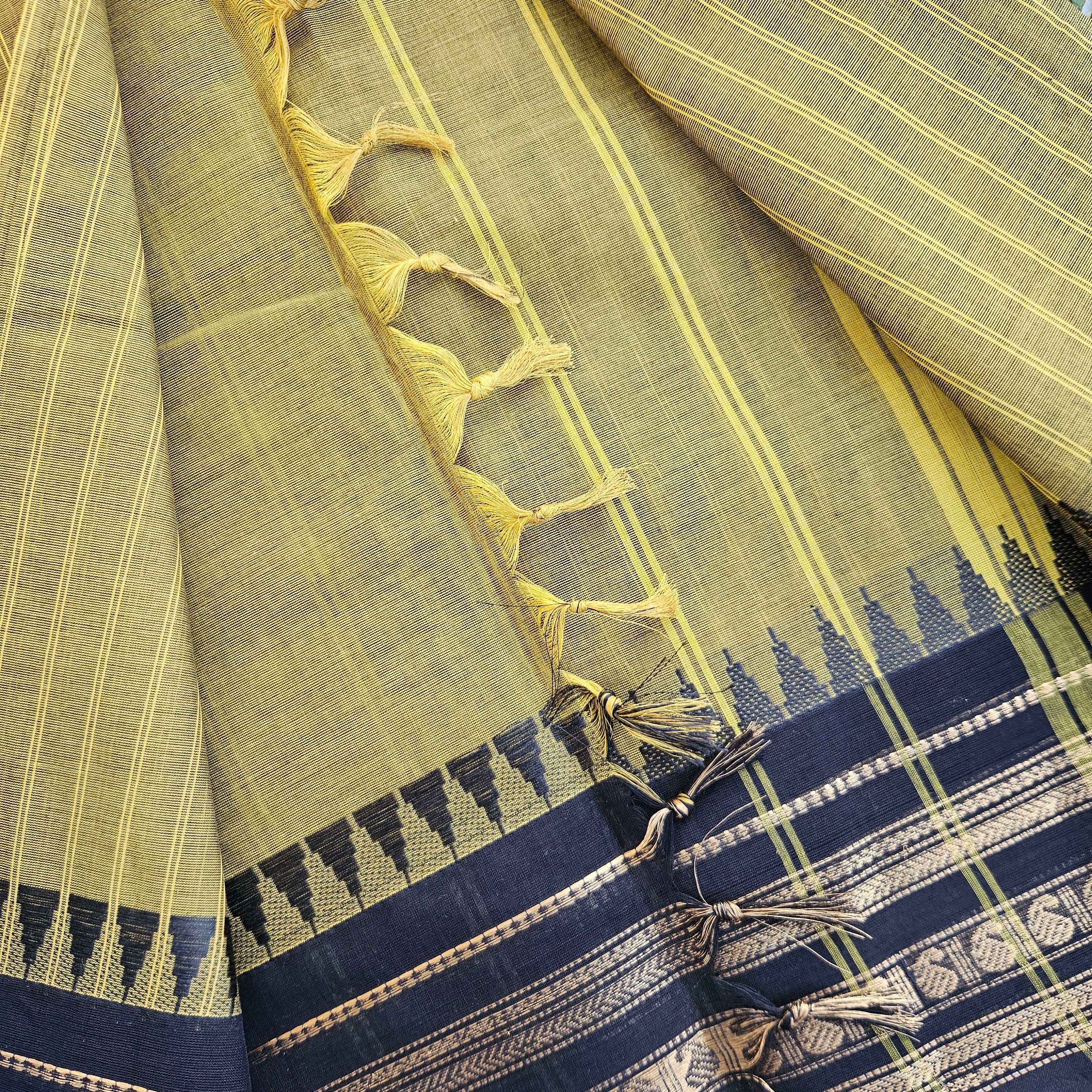 JISB Striped Chettinad Cotton Saree With Running Blouse Material