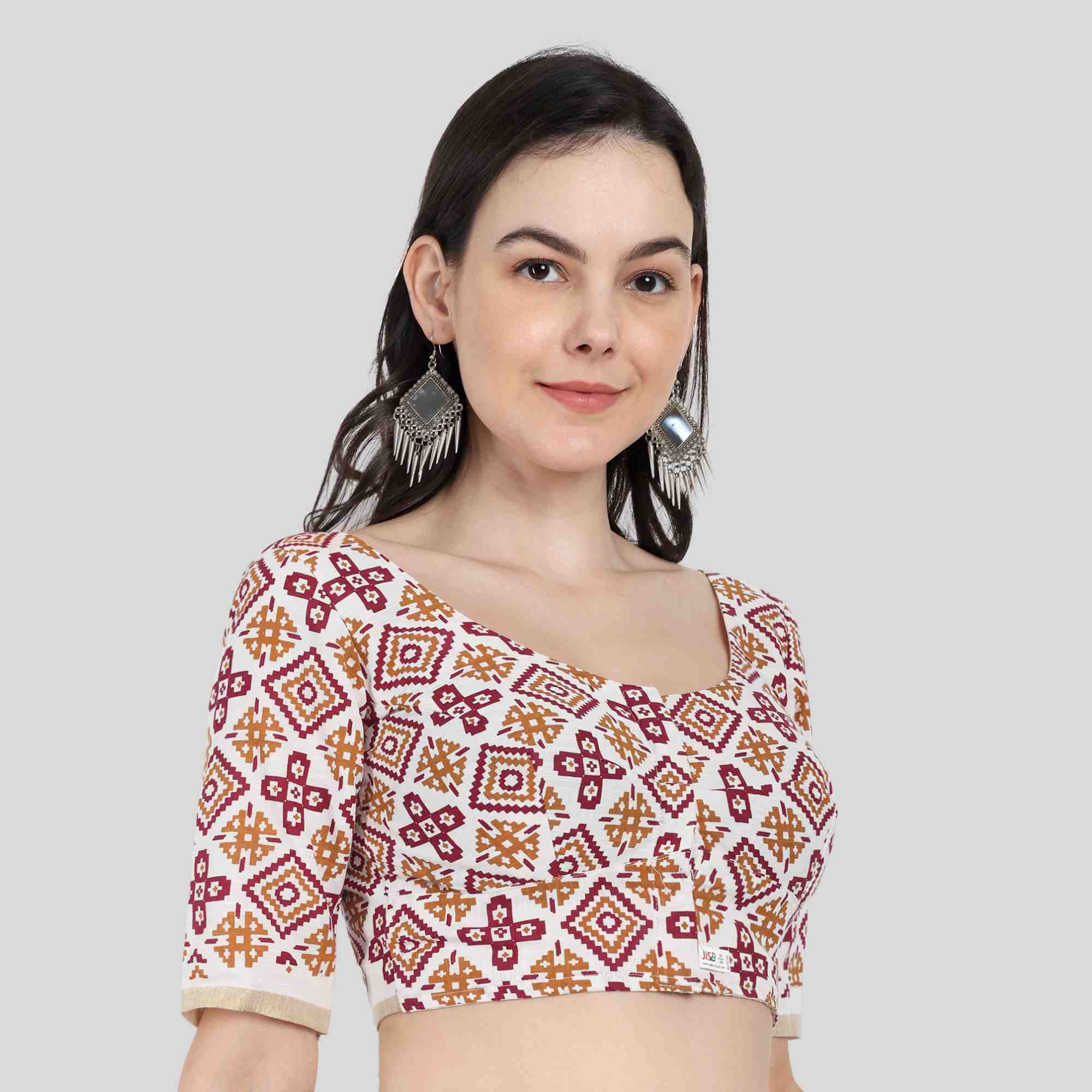 Readymade blouse in Zari border cotton fabric in maroon print
