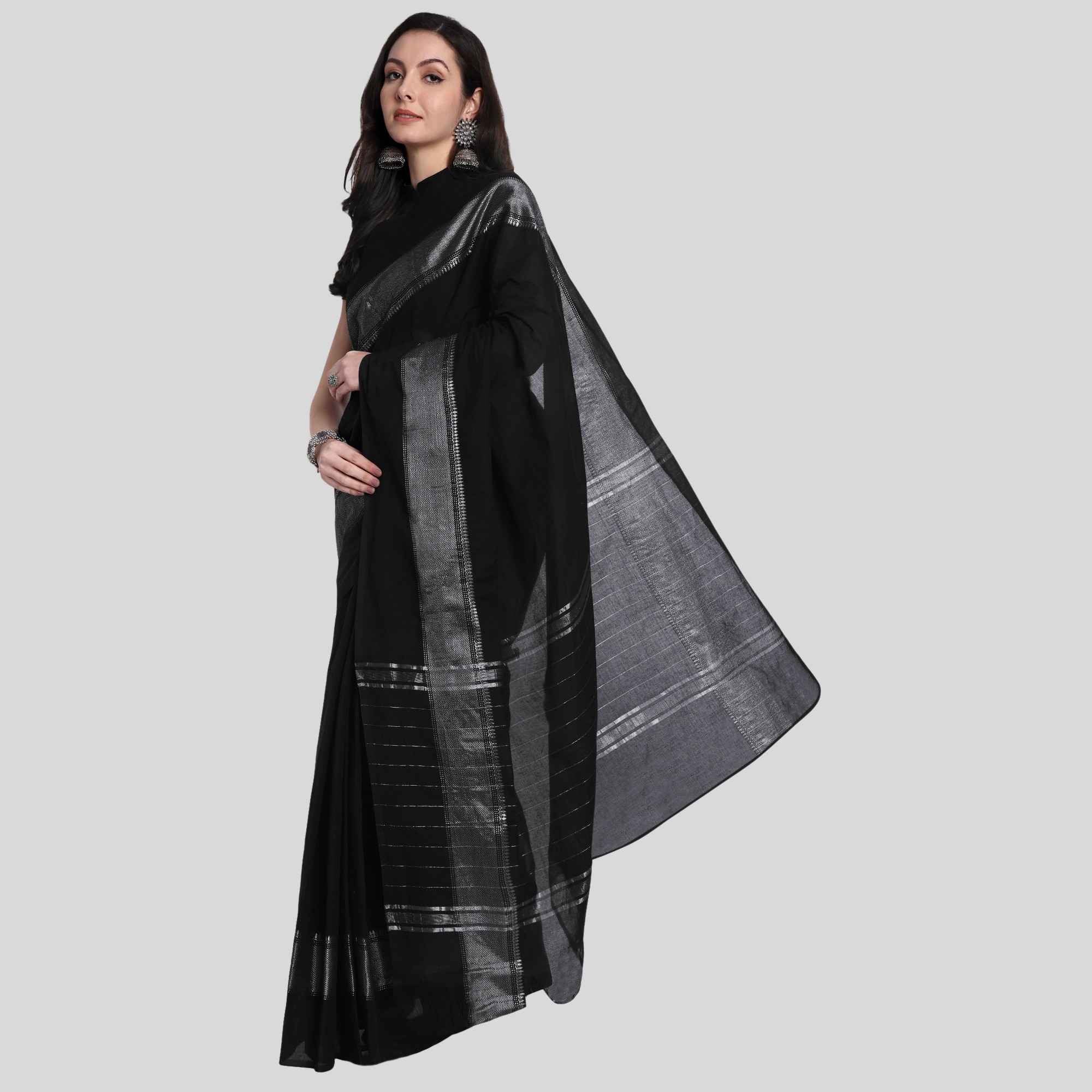 Pure black chettinad cotton saree