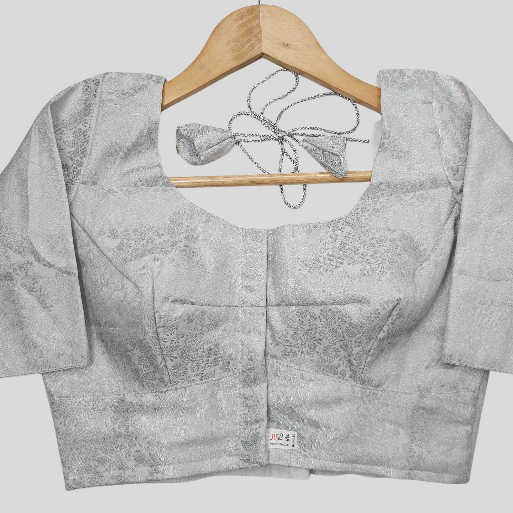 JISB Silver Brocade Blouse With Elbow Sleeves