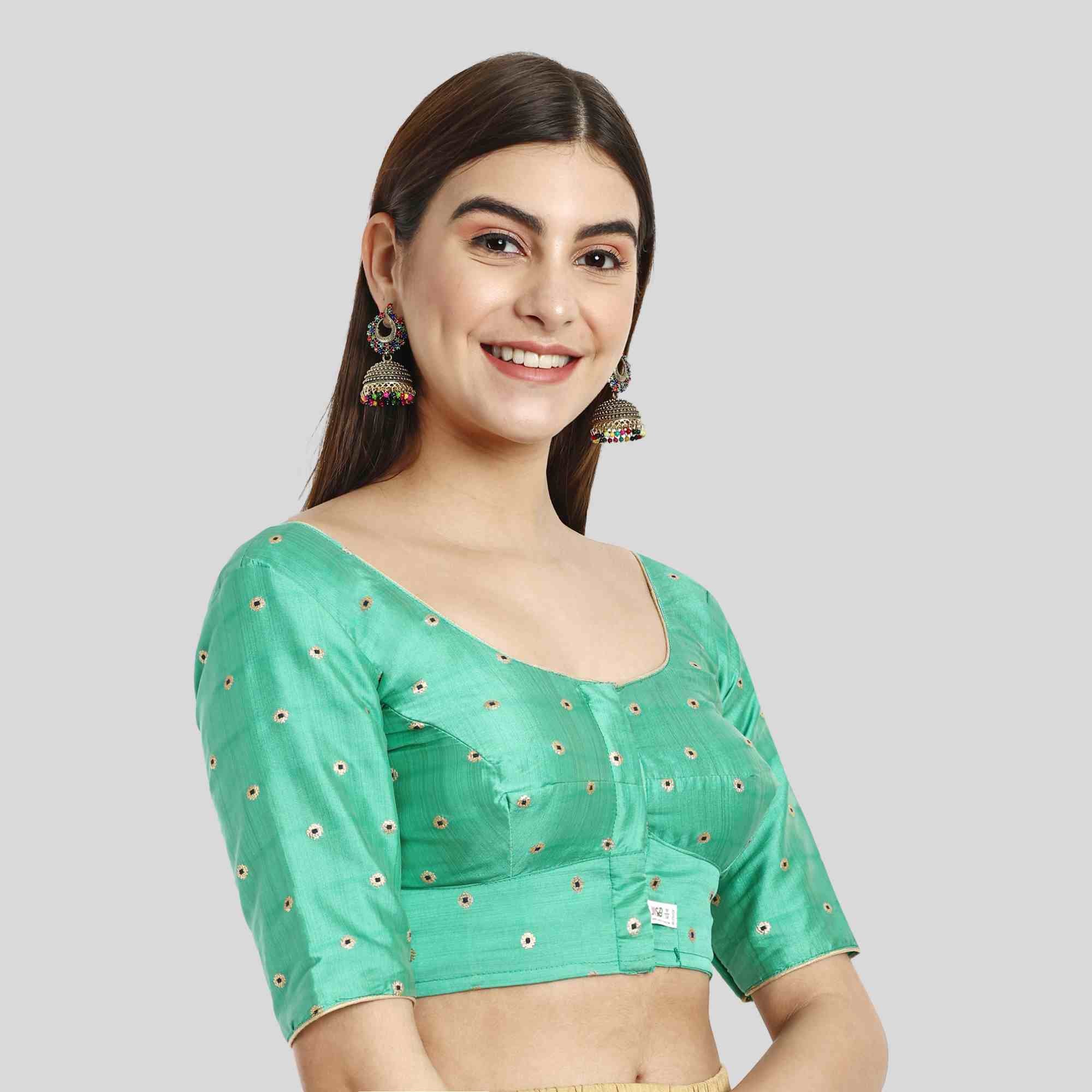 Green Silk readymade blouse with Putta design