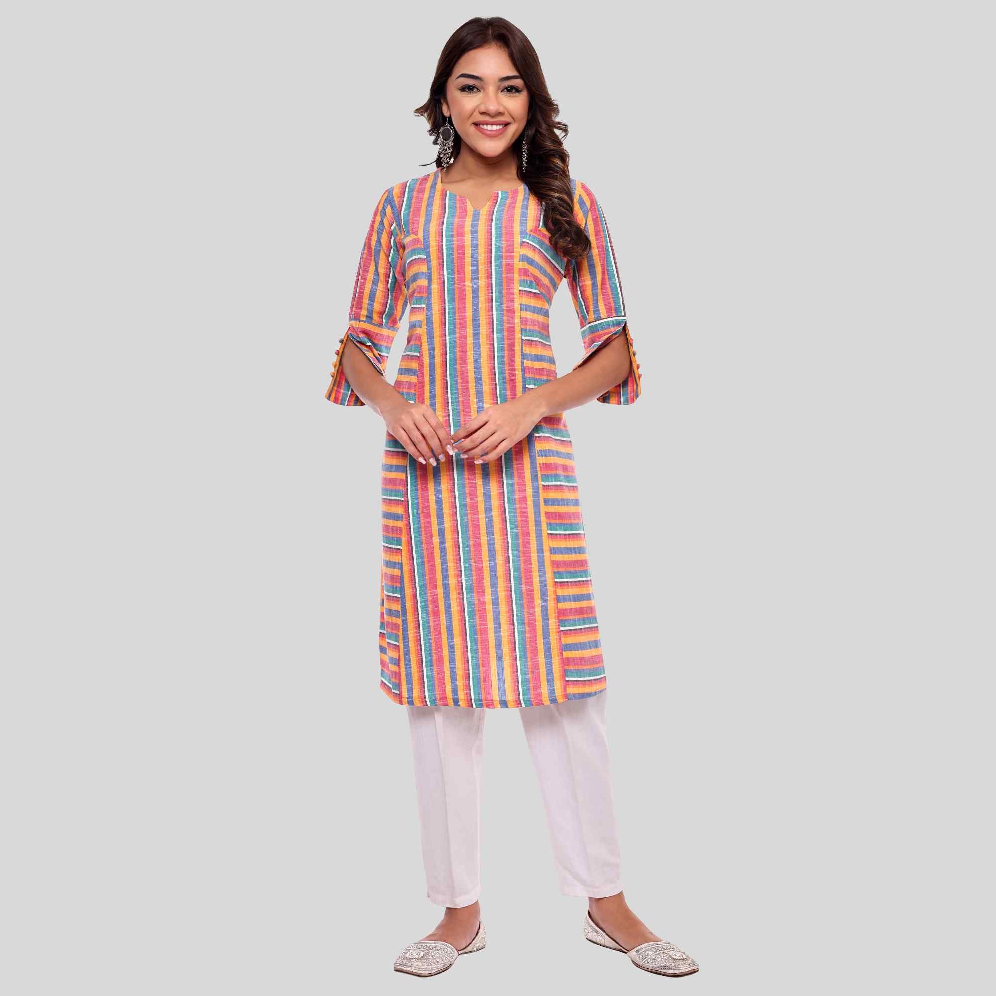 Cotton multicolor striped kurti