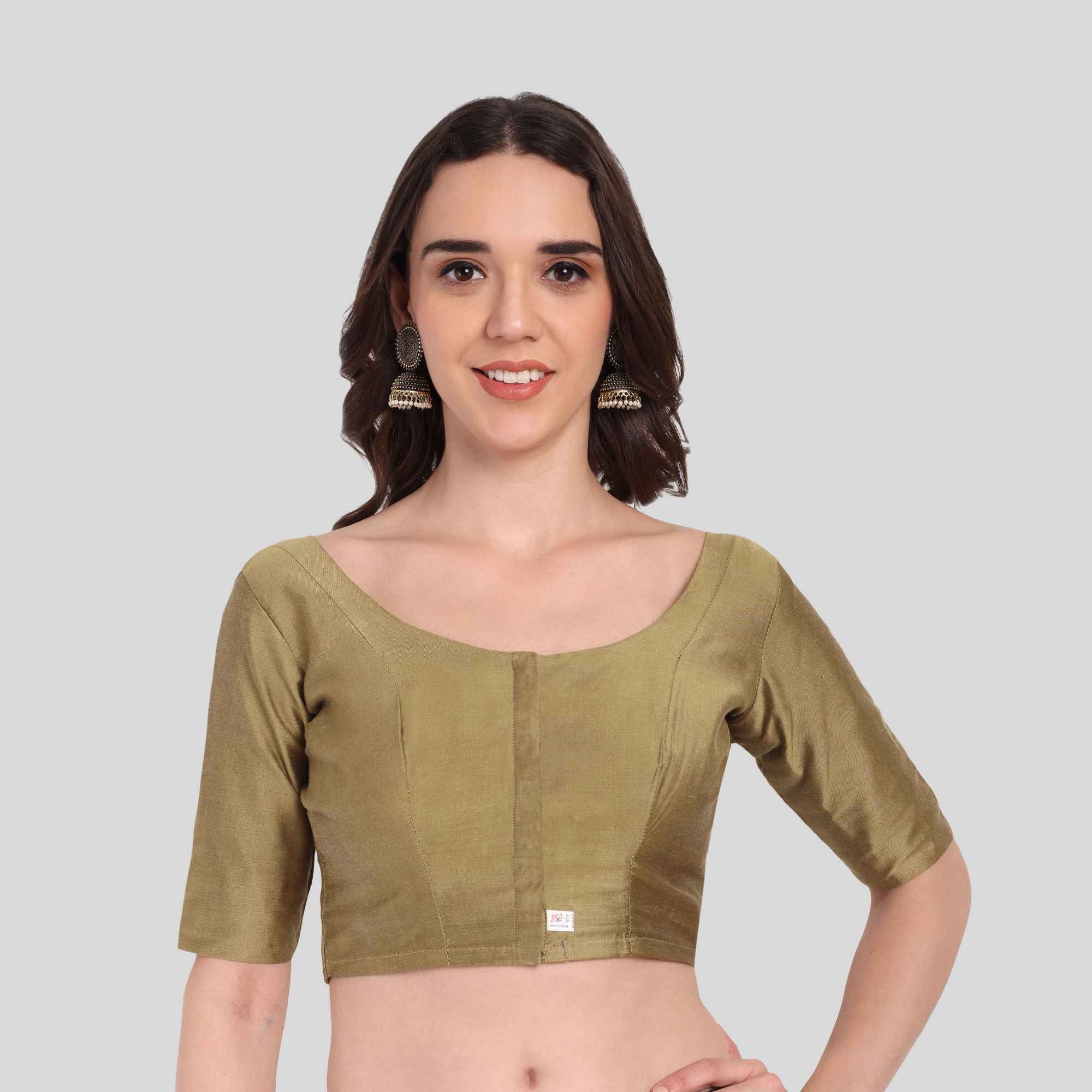 JISB Rayon Silk Shoulder Dart Elbow Sleeve Blouse