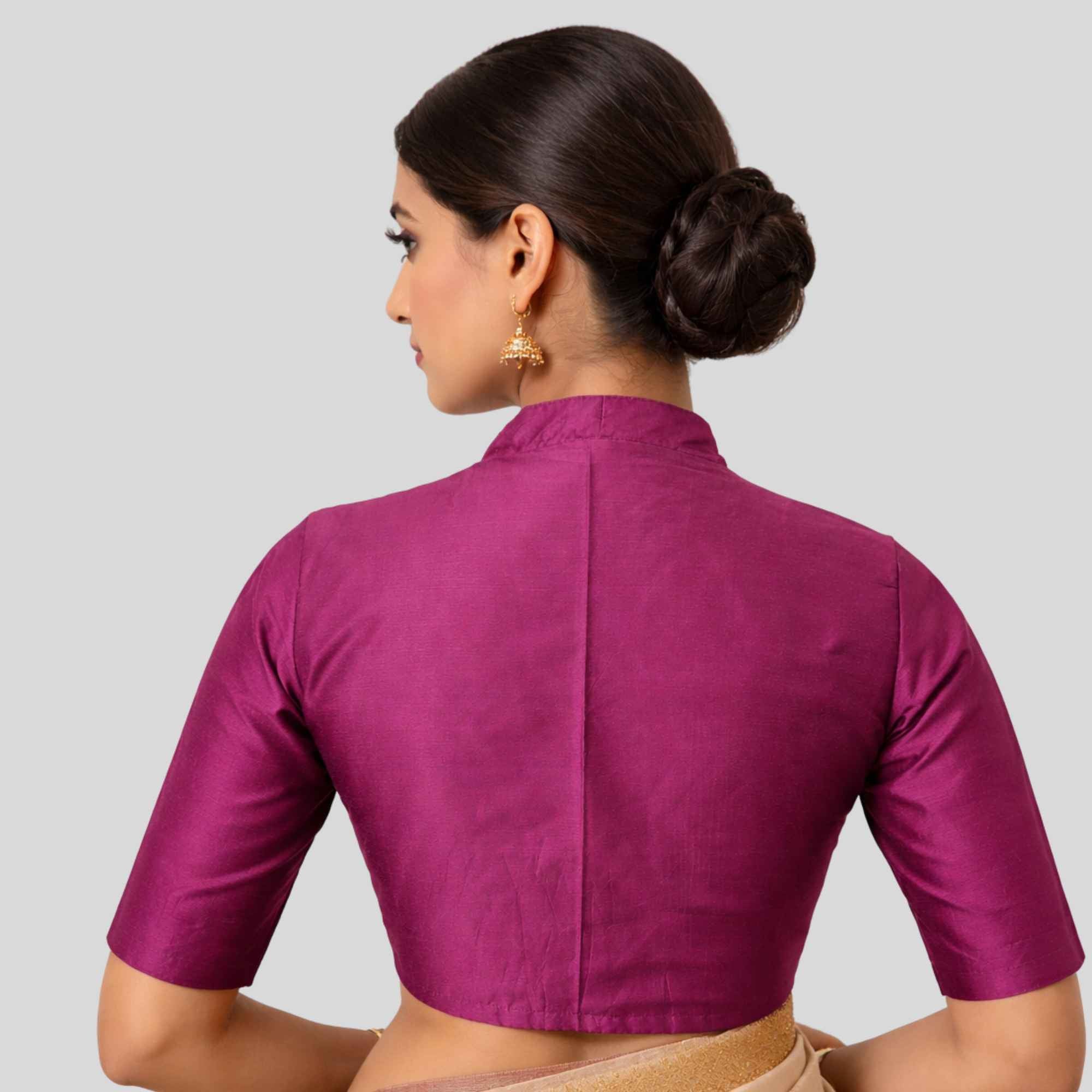 Rayon Silk Halter Neck Elbow Sleeve  Readymade Blouse
