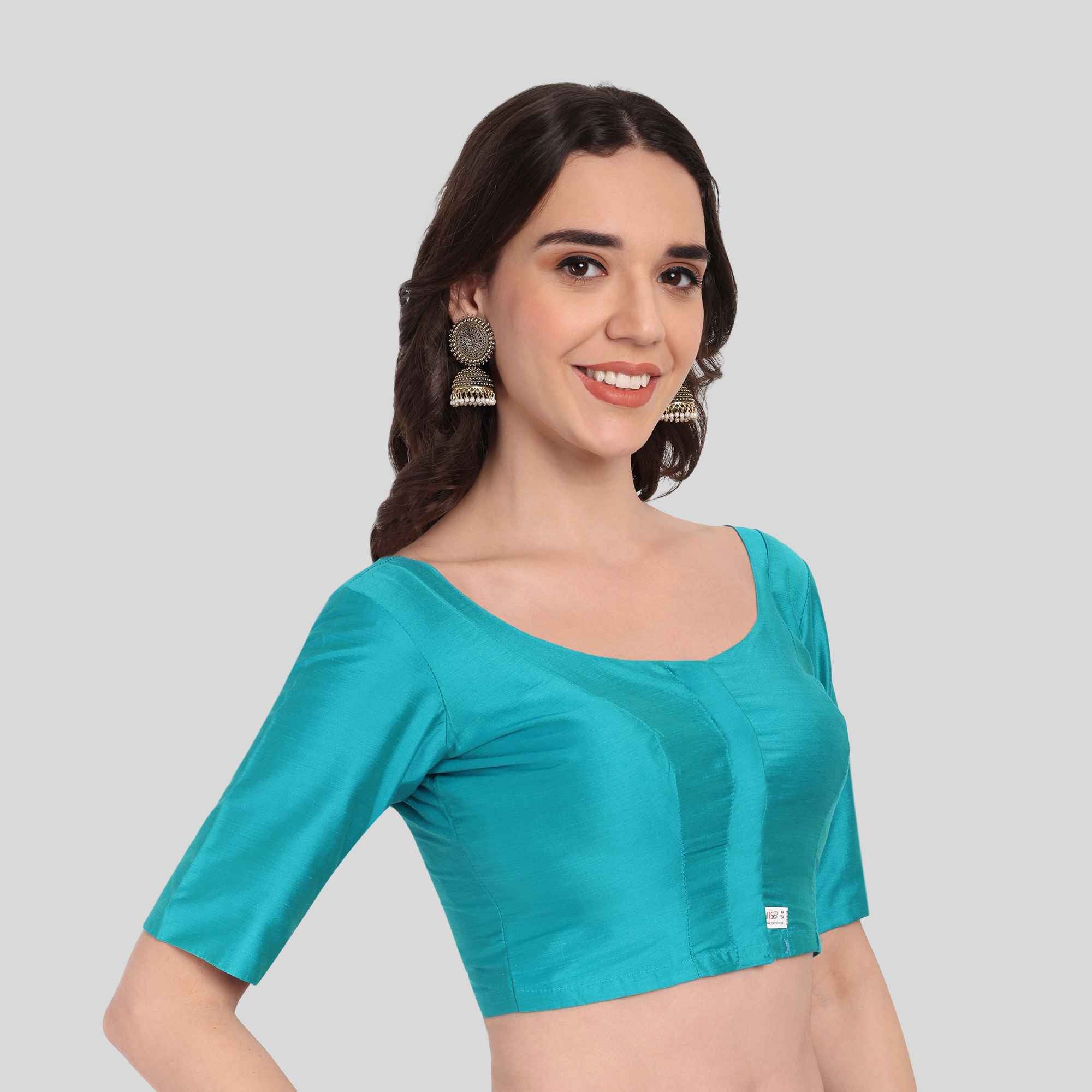 JISB Rayon Silk Shoulder Dart Elbow Sleeve Blouse