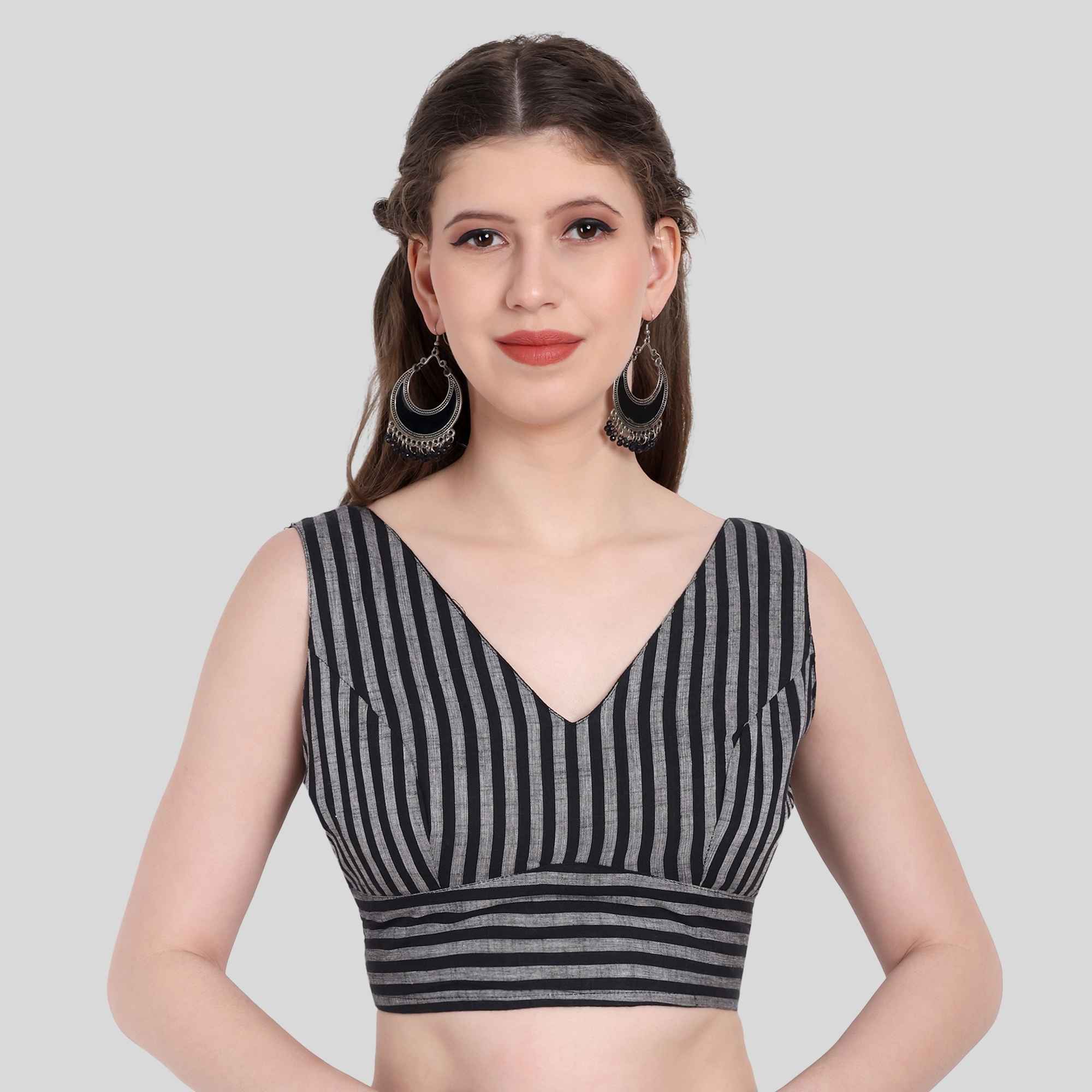 Stripe V Neck Sleeveless Blouse