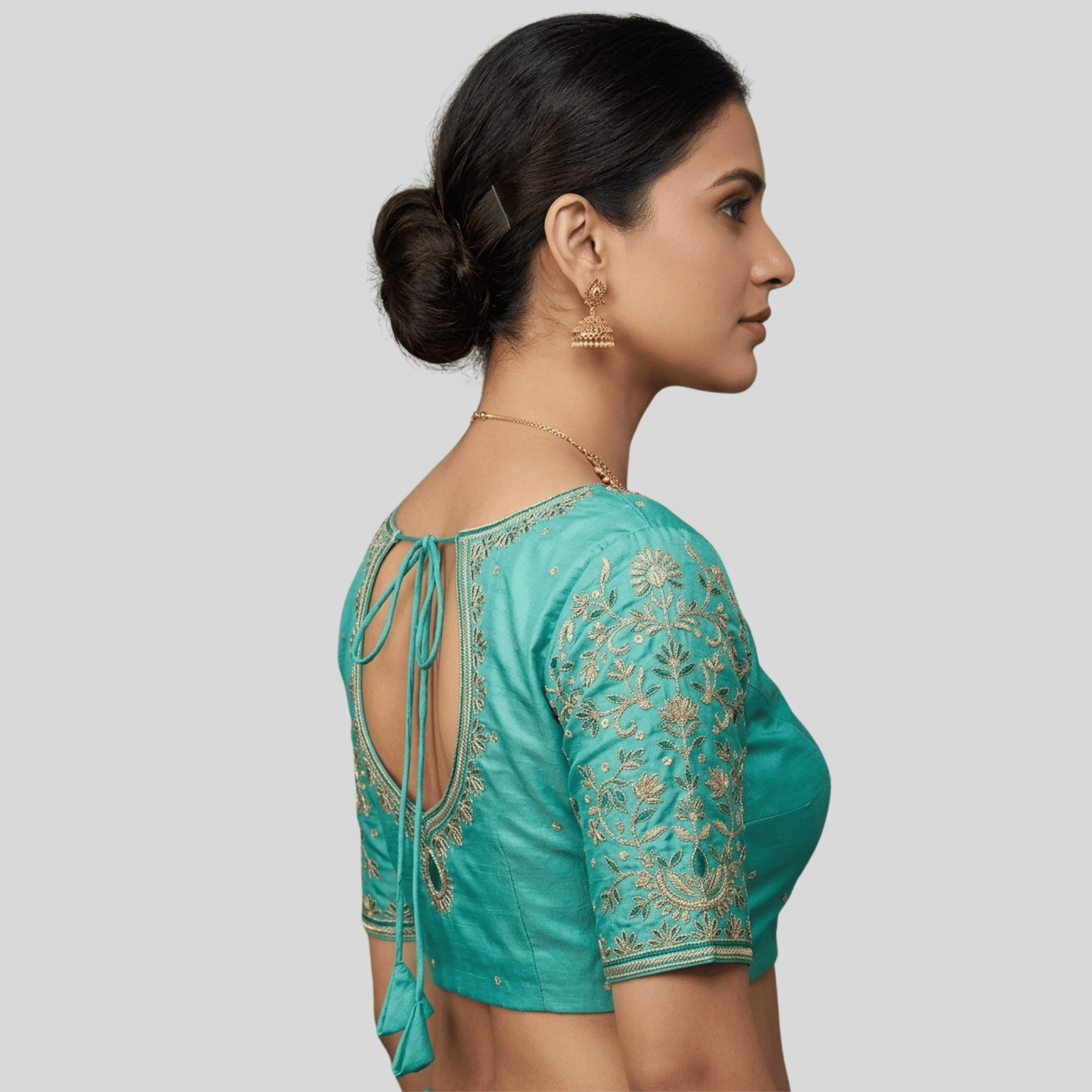 Silk Cotton Bridal Flower Buttas Embroidery Blouse , Made To Order