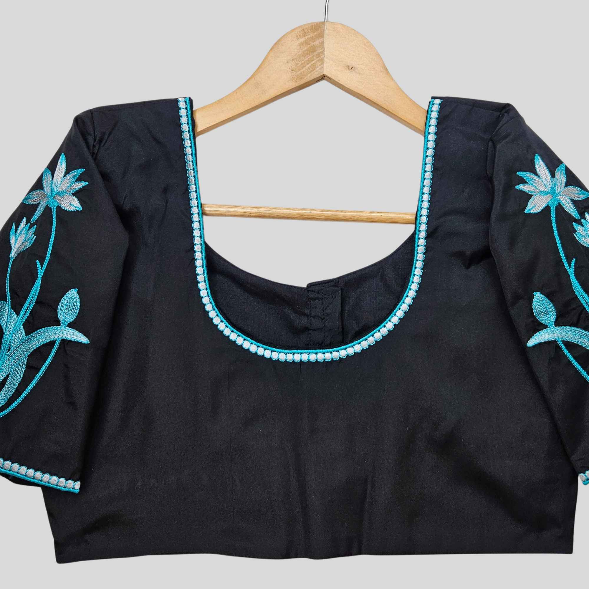 Embroidery Silk Cotton Readymade Blouse With Elbow Sleeve