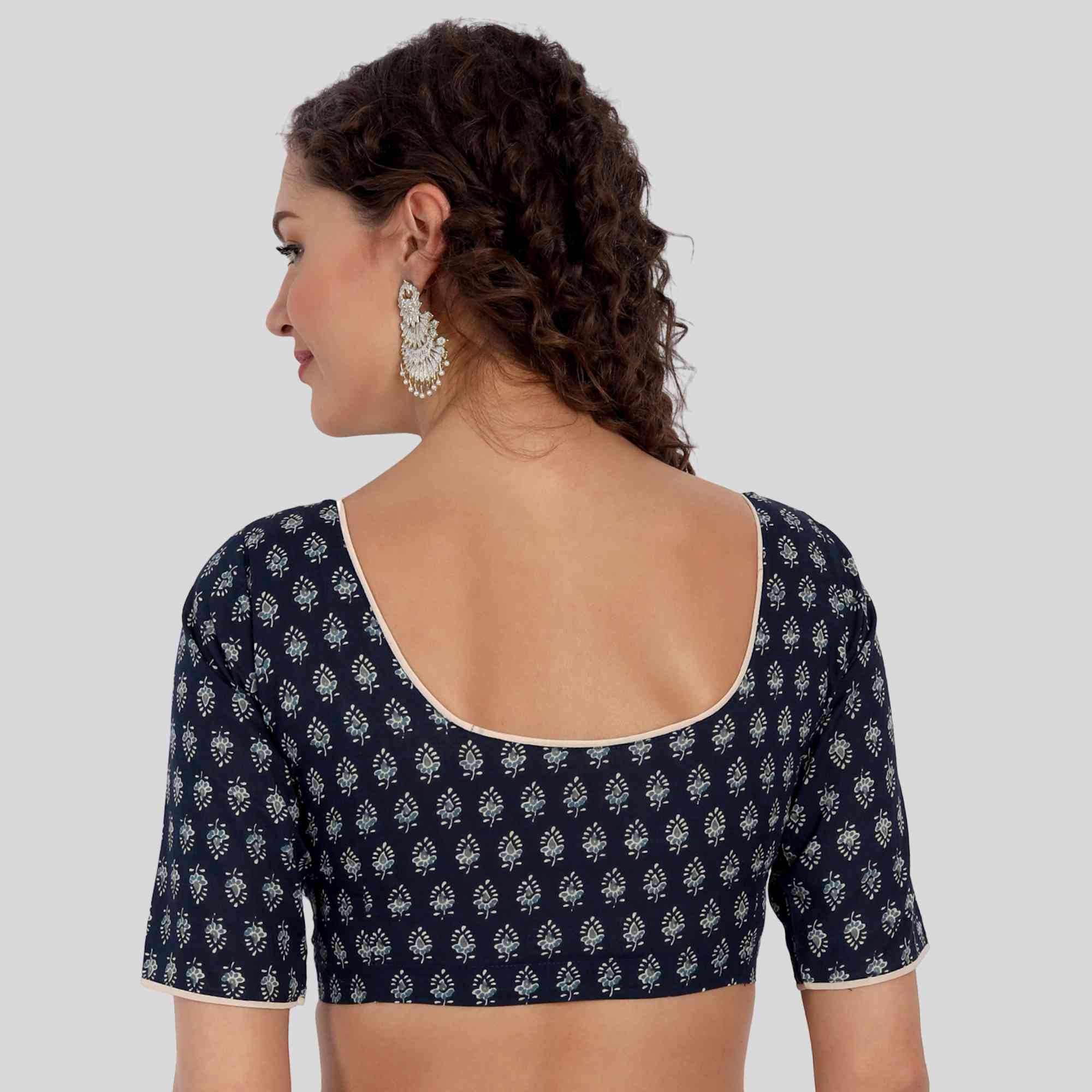 Printed cotton blouse navy