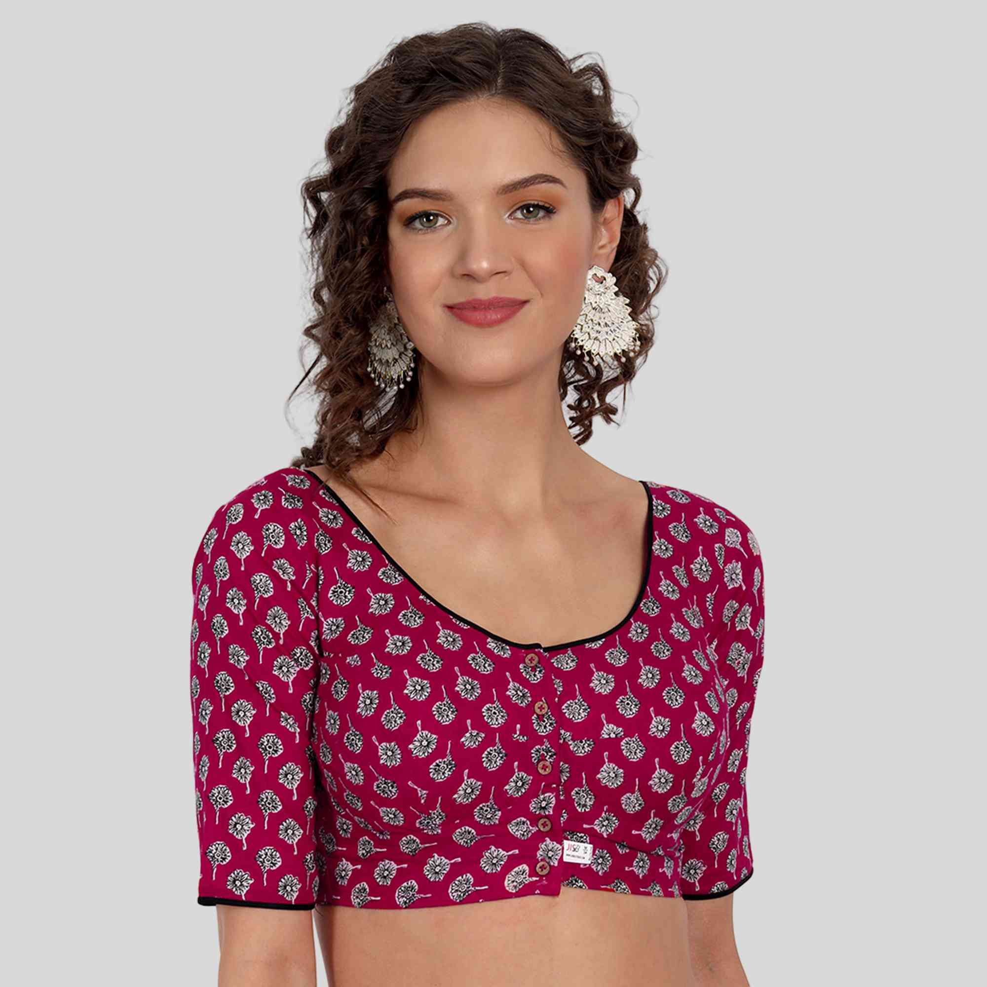 Women printed cotton blouse red