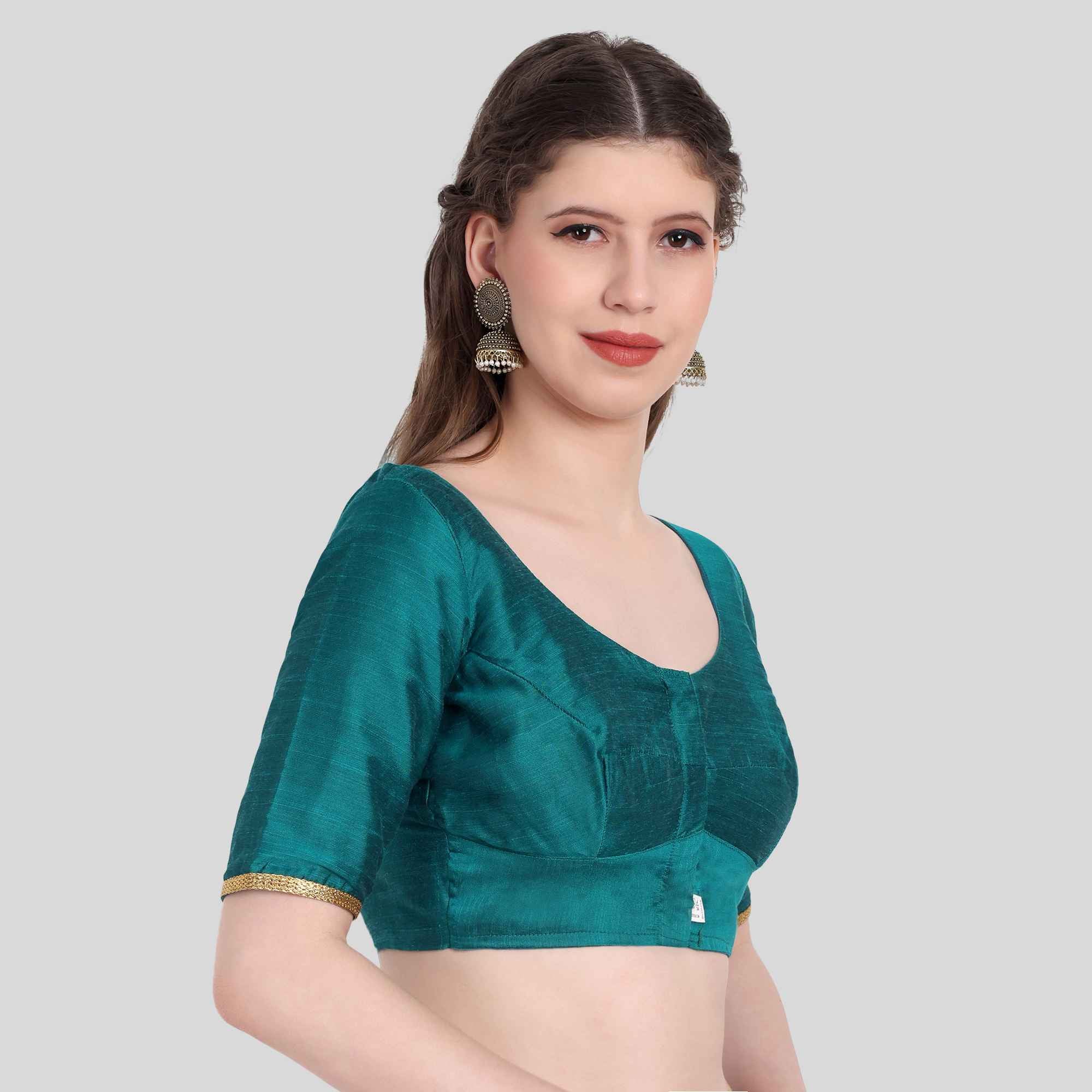 Rayon Round neck Lace Work Elbow Sleeve Blouse