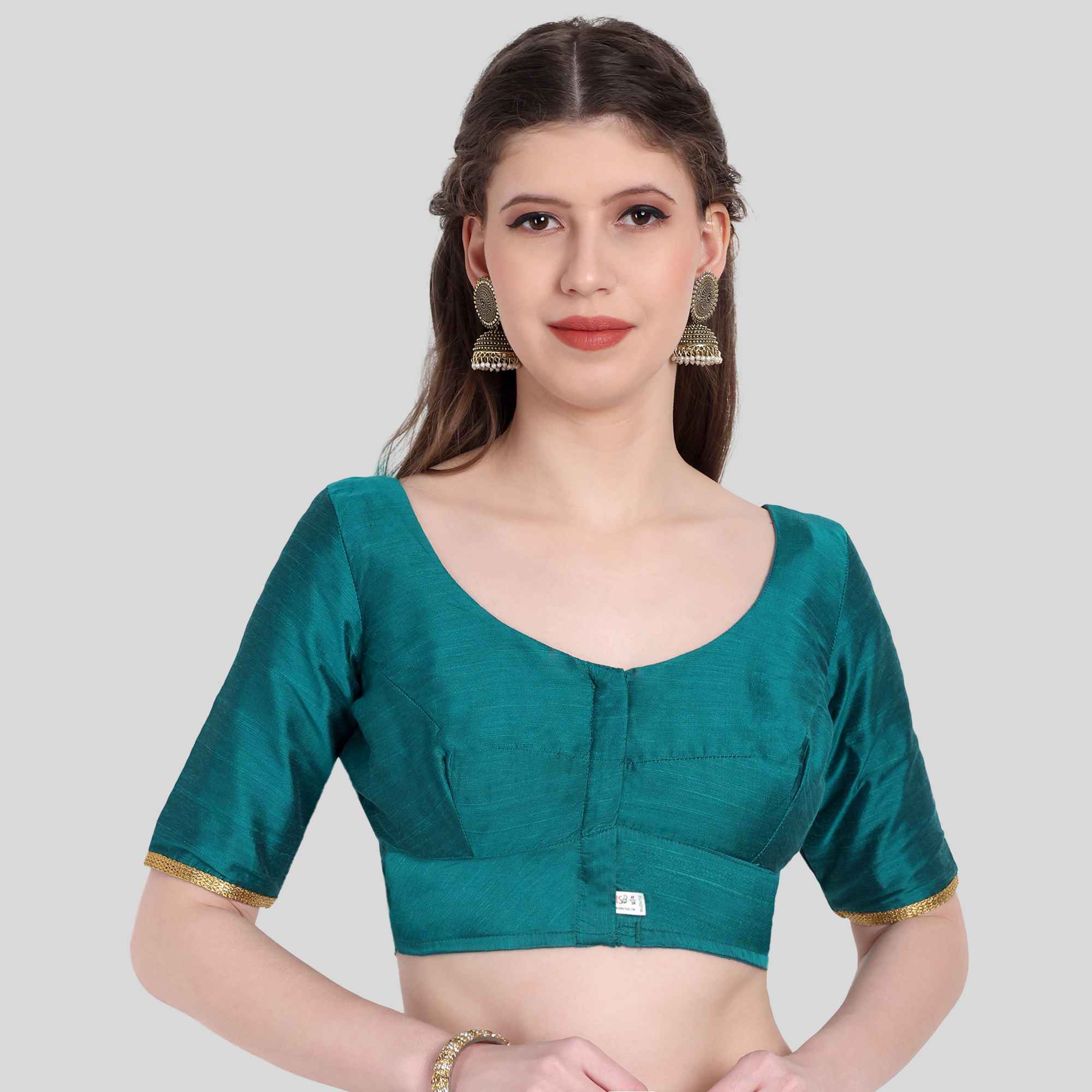 Rayon Round neck Lace Work Elbow Sleeve Blouse