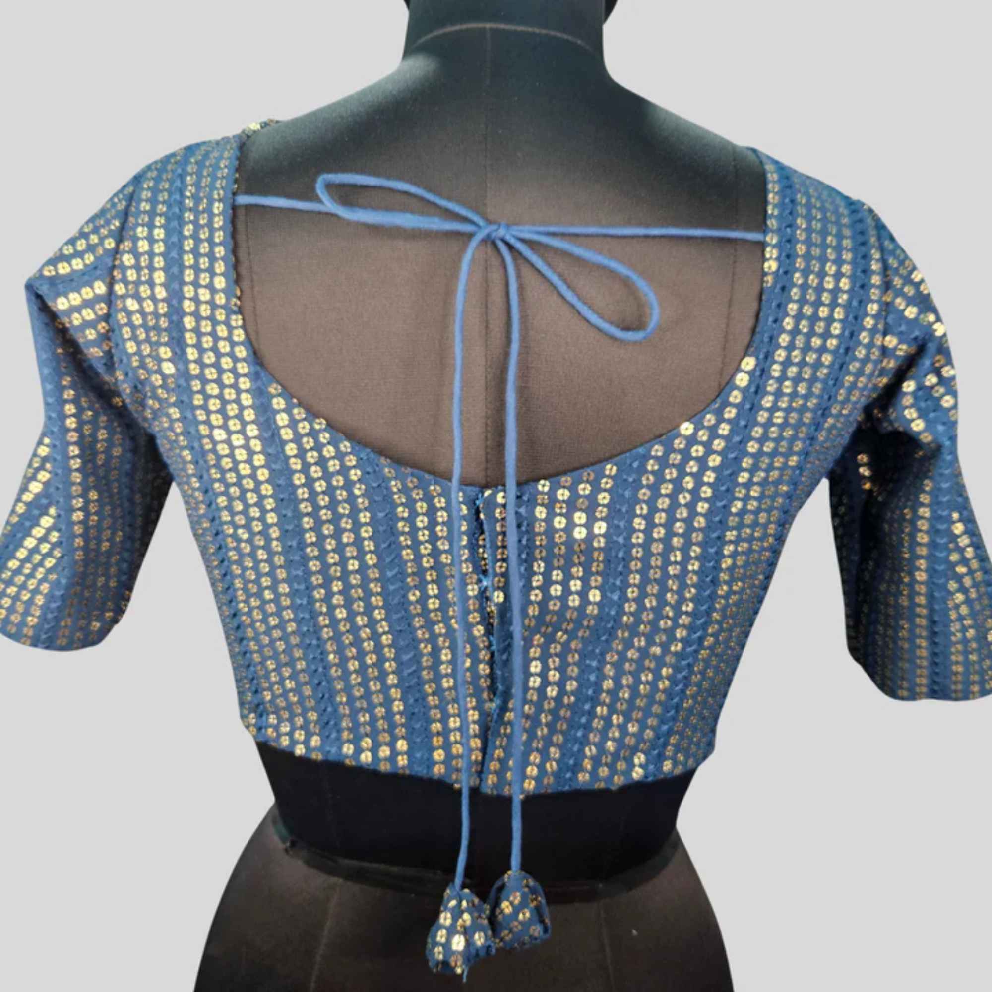 JISB Georgette Sequence Work Back Open Elbow Sleeve Blouse